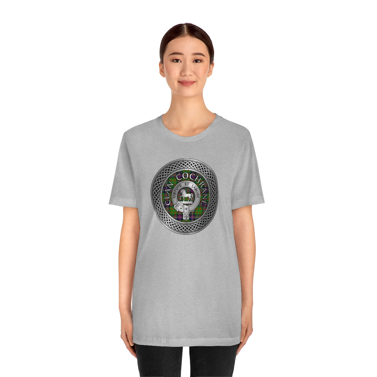 Clan Cochrane Crest & Tartan in Celtic Knot T-Shirt