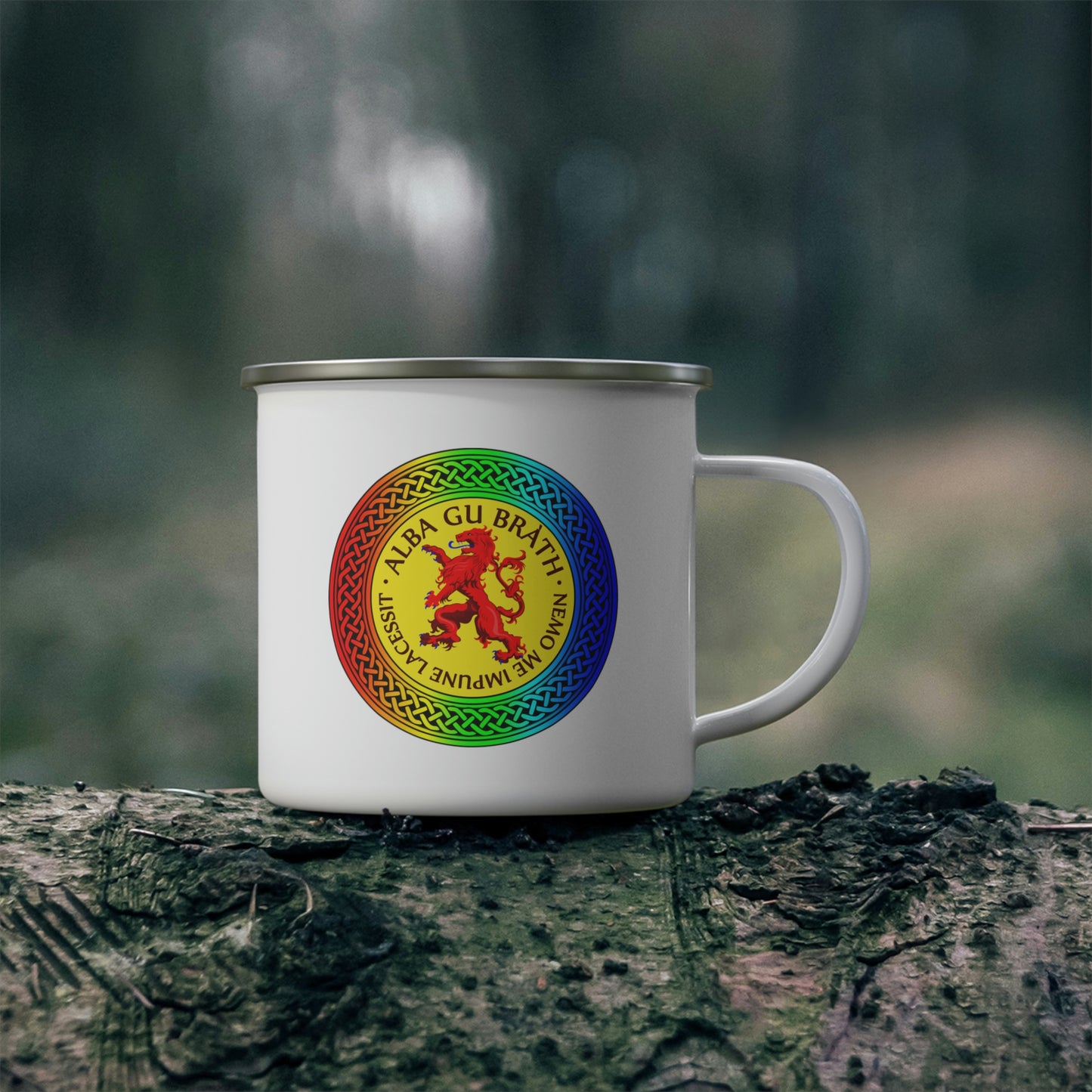 Alba Gu Brath Lion Rampant Rainbow Knot Enamel Camping Mug