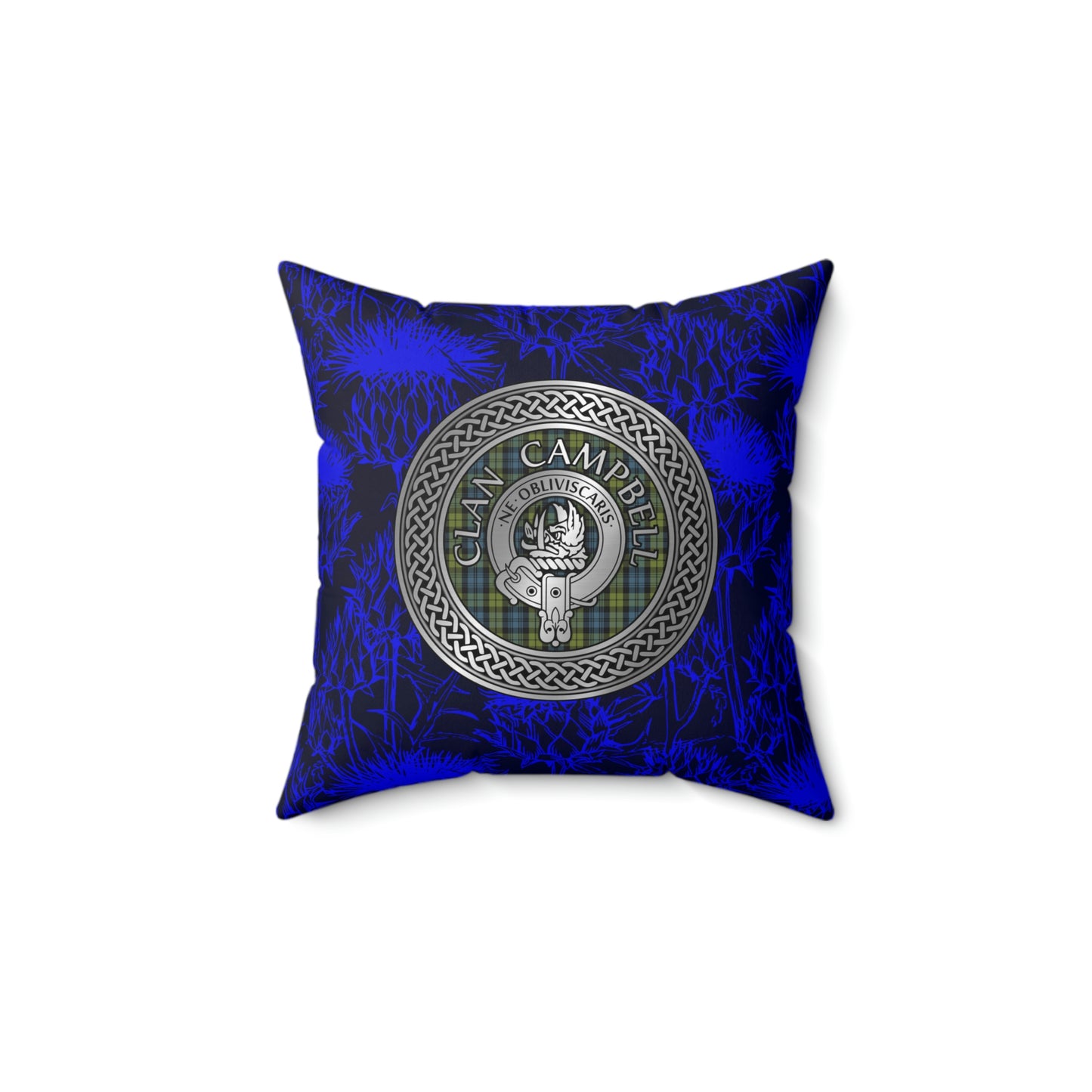 Clan Campbell Crest & Tartan Knot Spun Polyester Square Pillow