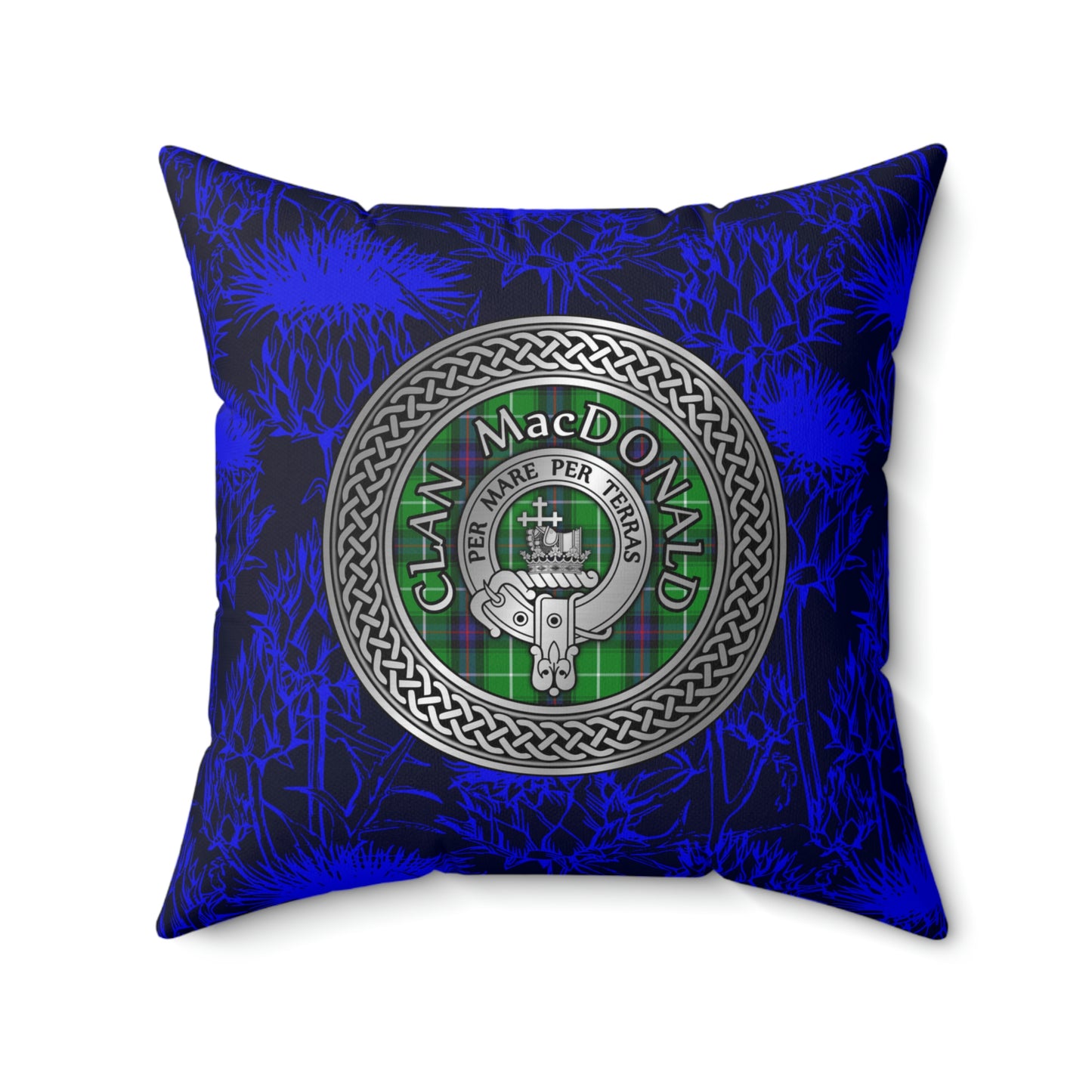 Clan MacDonald Crest & Tartan Knot Spun Polyester Square Pillow