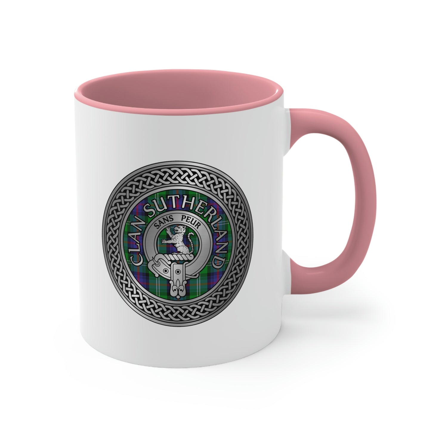 Clan Sutherland Crest & Tartan Accent Coffee Mug, 11oz