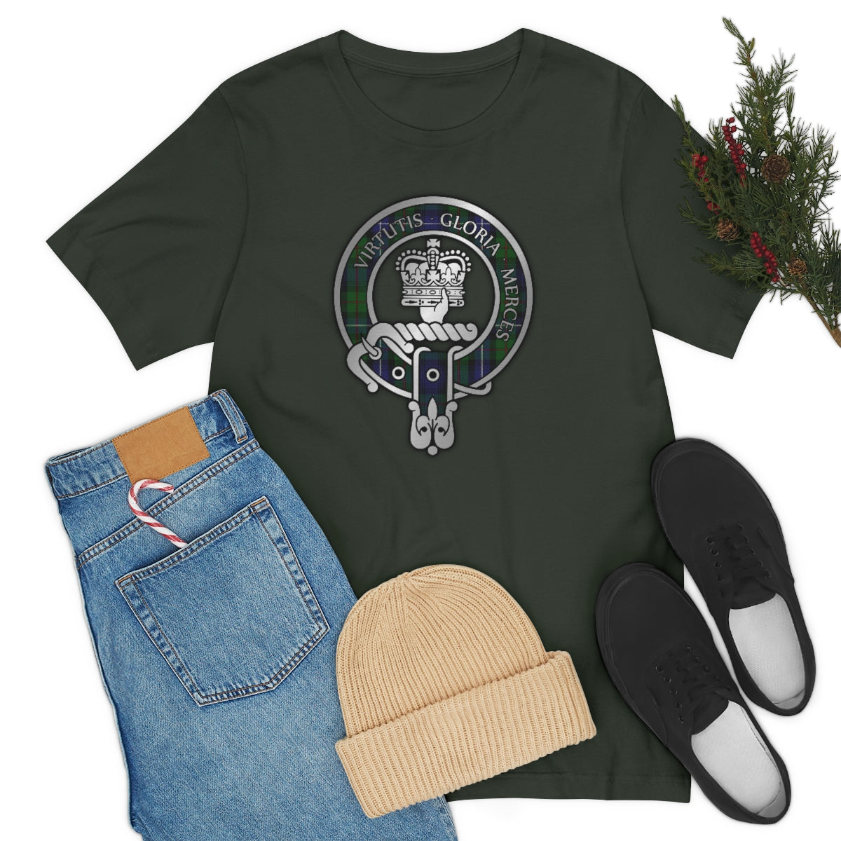 Clan Donnachaidh (Robertson) Hunting Tartan Crest T-Shirt