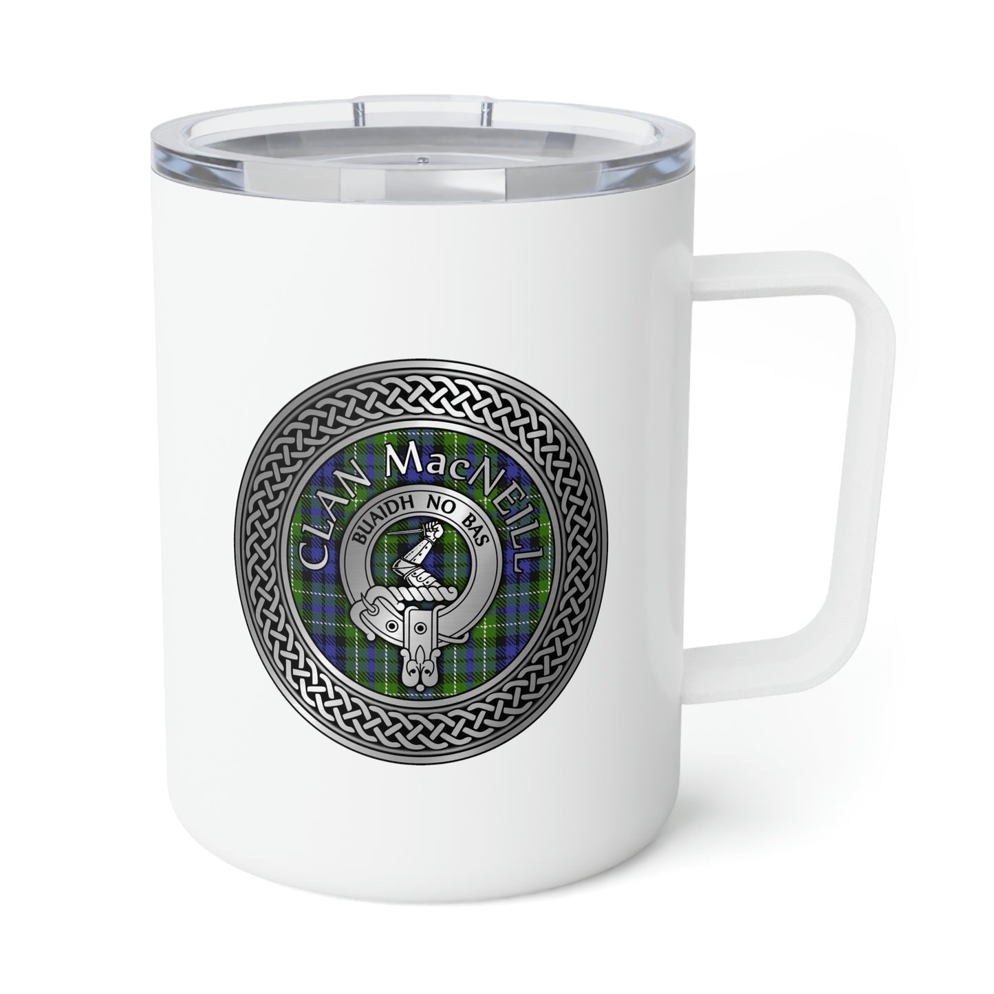 Clan MacNeill of Gigha Crest & Tartan Insulated Coffee Mug, 10oz