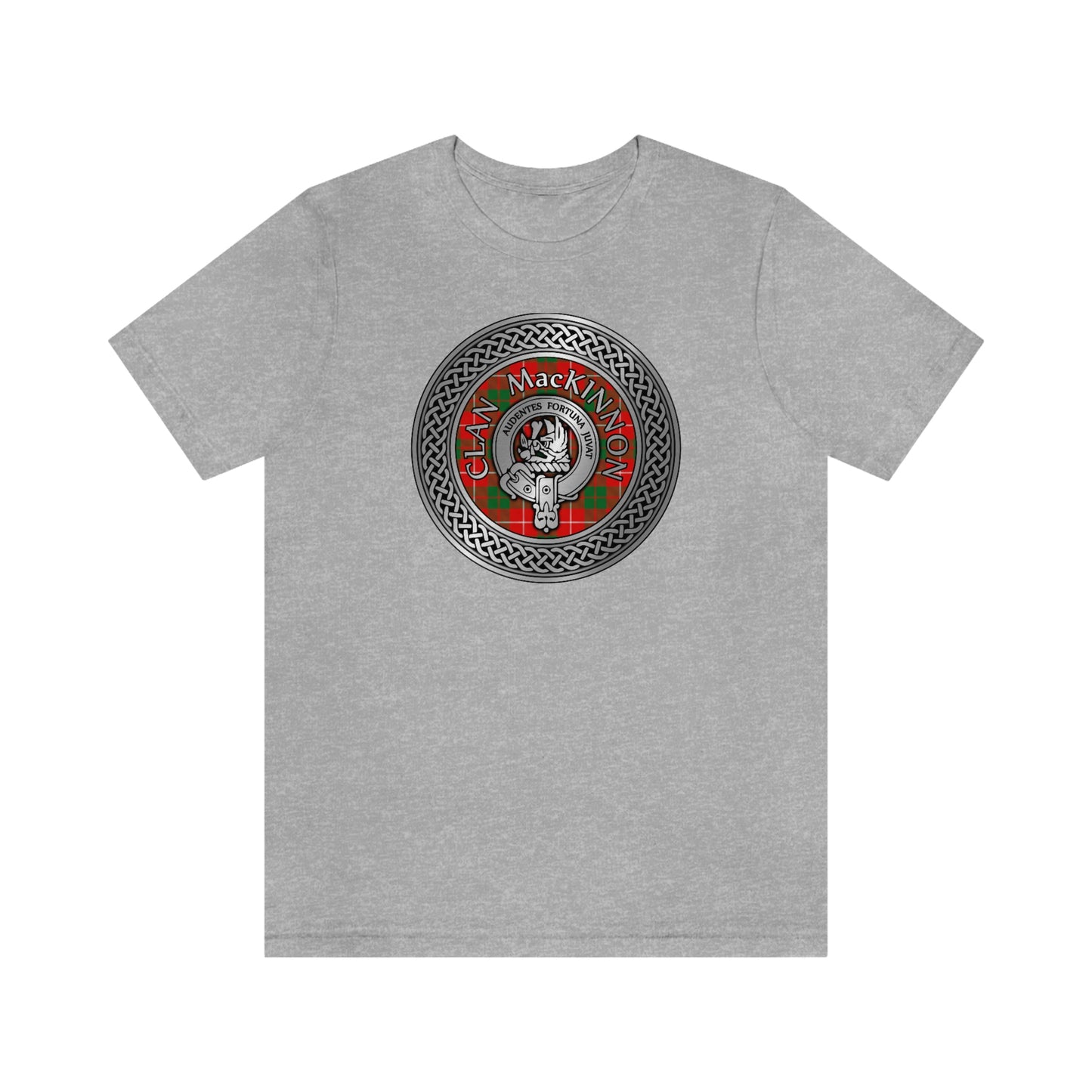 Clan MacKinnon Tartan & Crest in Celtic Knot T-Shirt