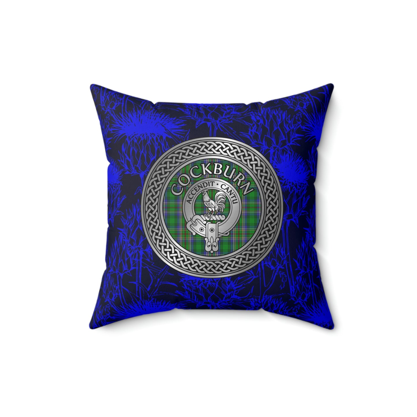 Clan Cockburn Crest & Tartan Knot Spun Polyester Square Pillow