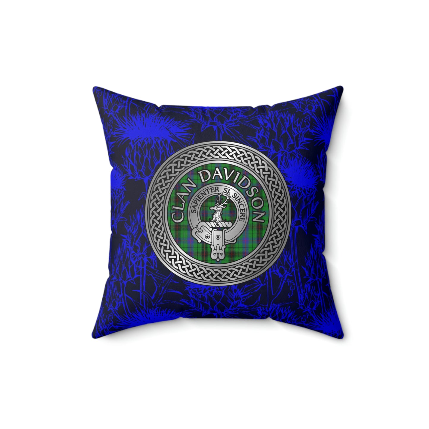 Clan Davidson Crest & Tartan Knot Spun Polyester Square Pillow