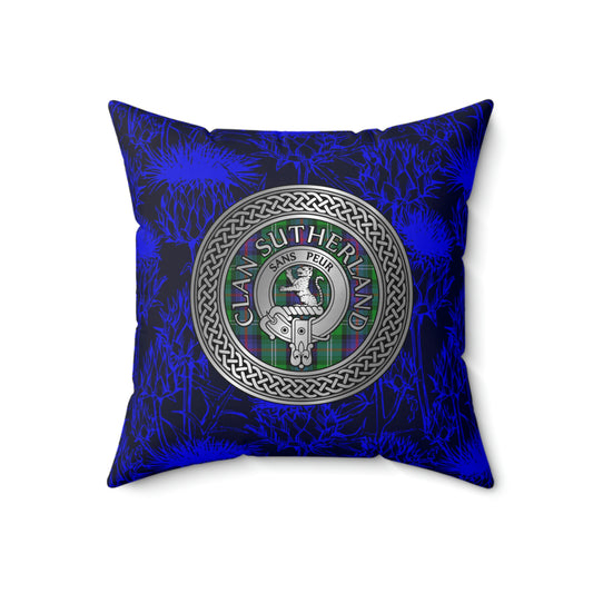 Clan Sutherland Crest & Tartan Knot Spun Polyester Square Pillow