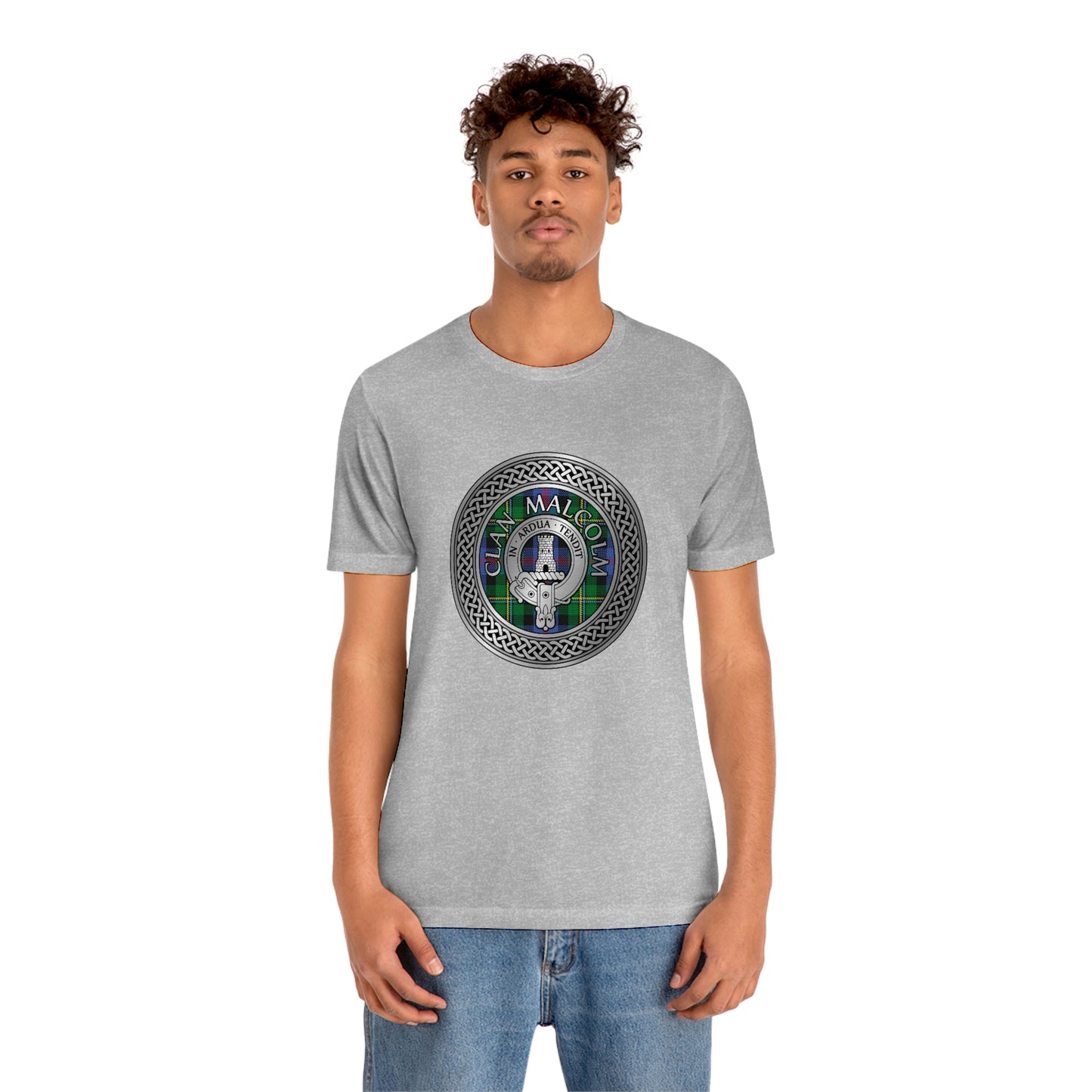 Clan Malcolm Crest & Tartan Knot T-Shirt