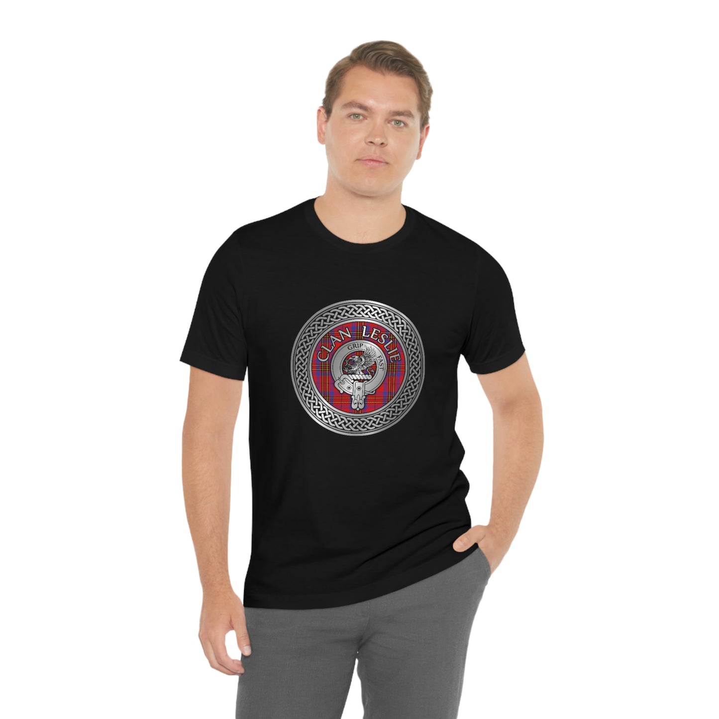 Clan Leslie Crest & Tartan Knot T-Shirt