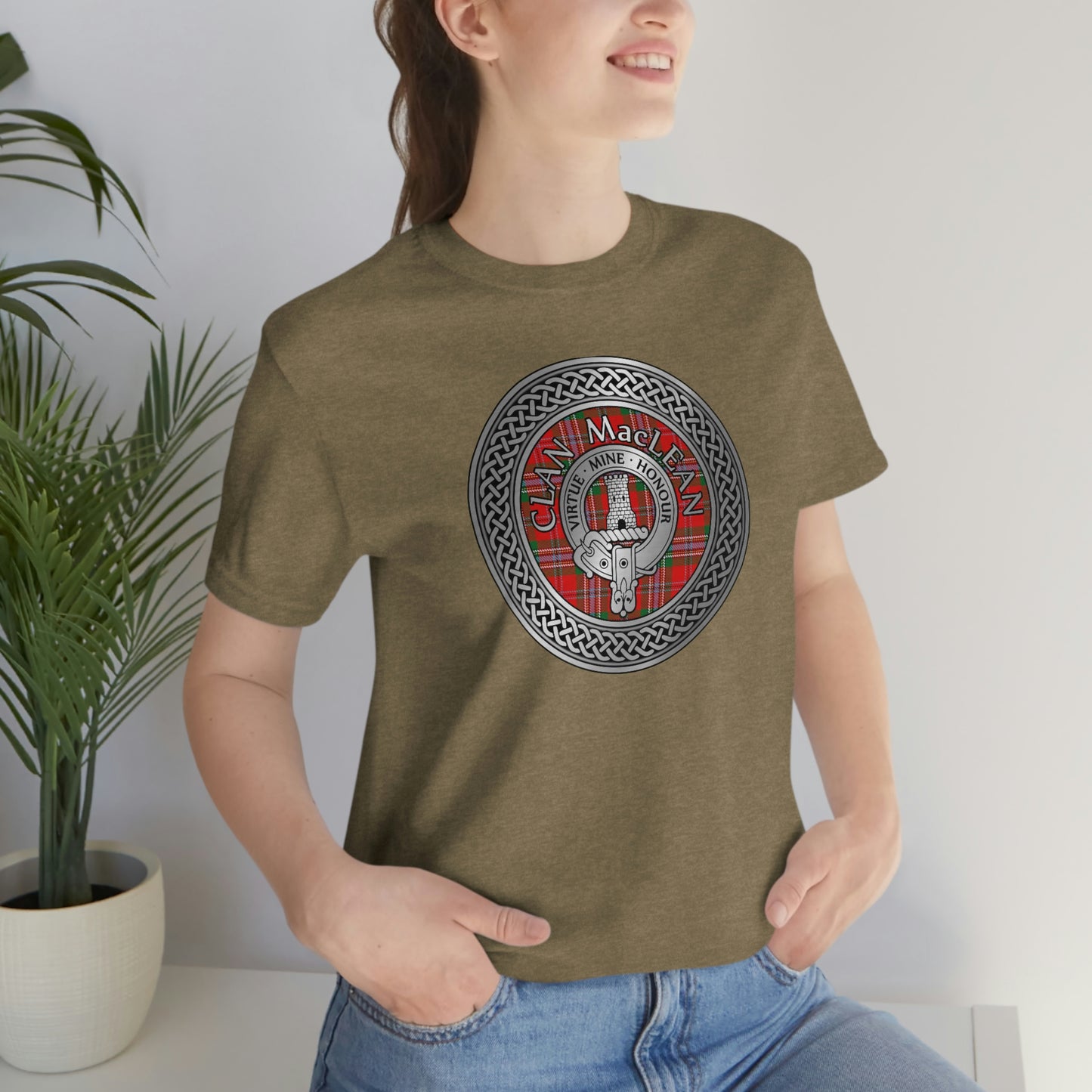 Clan MacLean Tartan & Crest in Celtic Knot T-Shirt