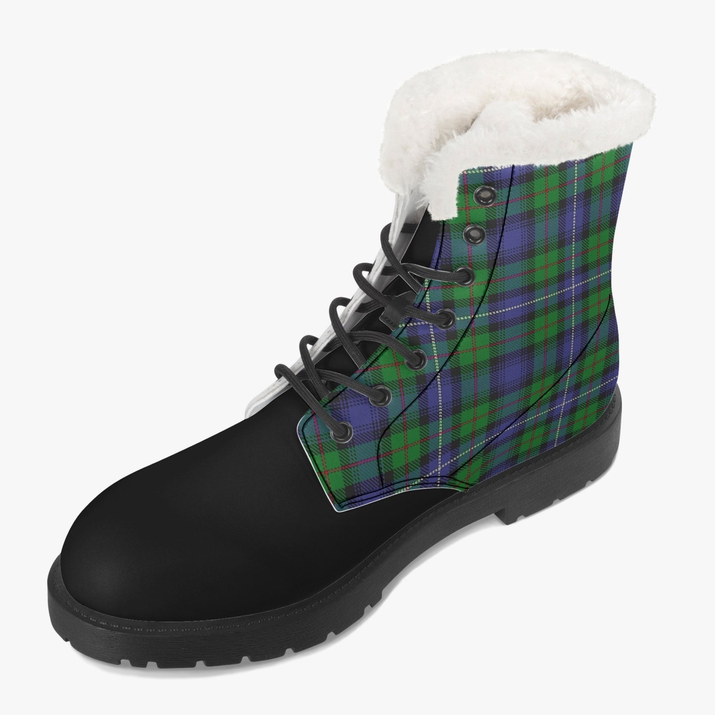 Clan Donnachaidh (Robertson) Crest & Hunting Tartan Faux Fur Leather Boots