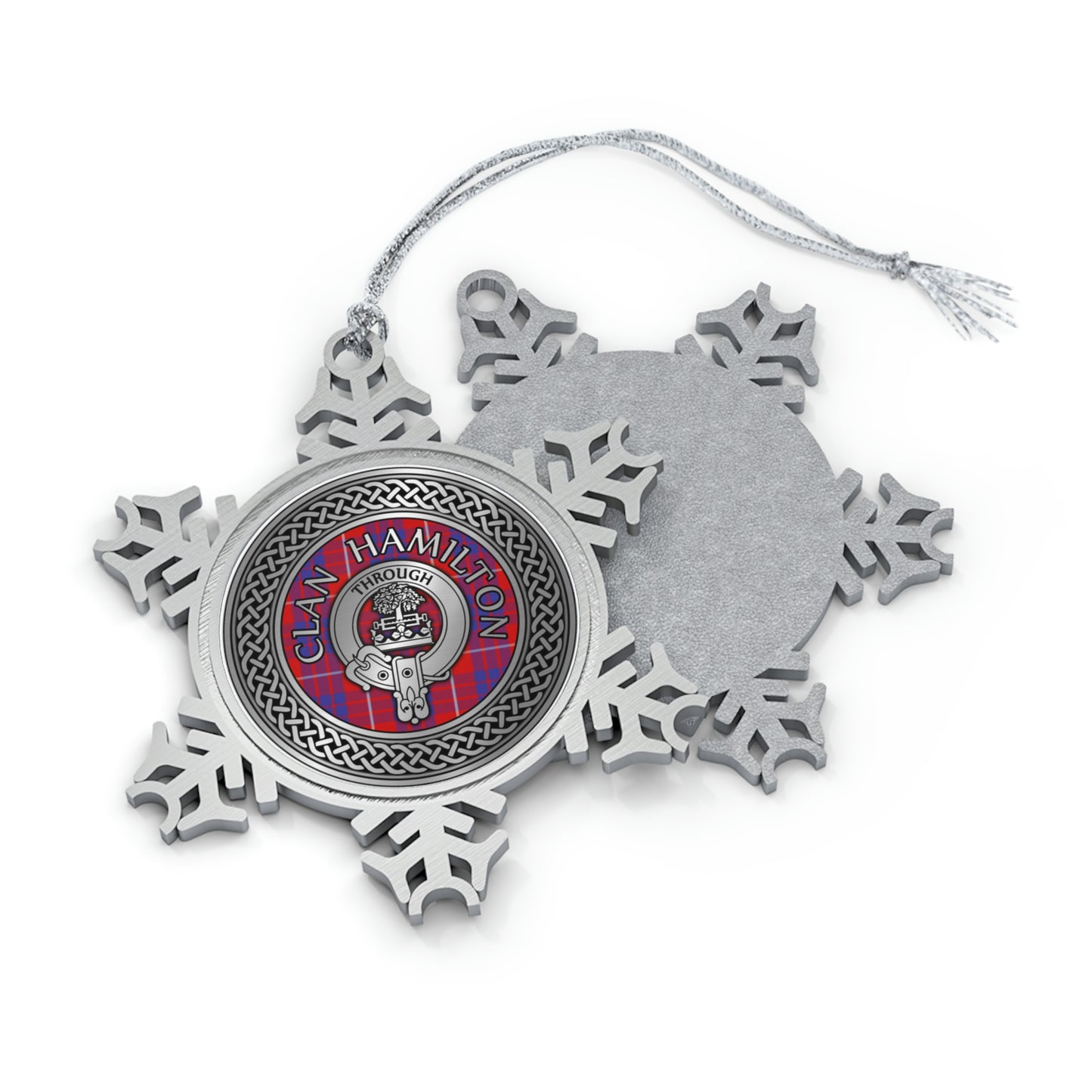 Clan Hamilton Crest & Tartan Pewter Snowflake Ornament (AU/NZ only)