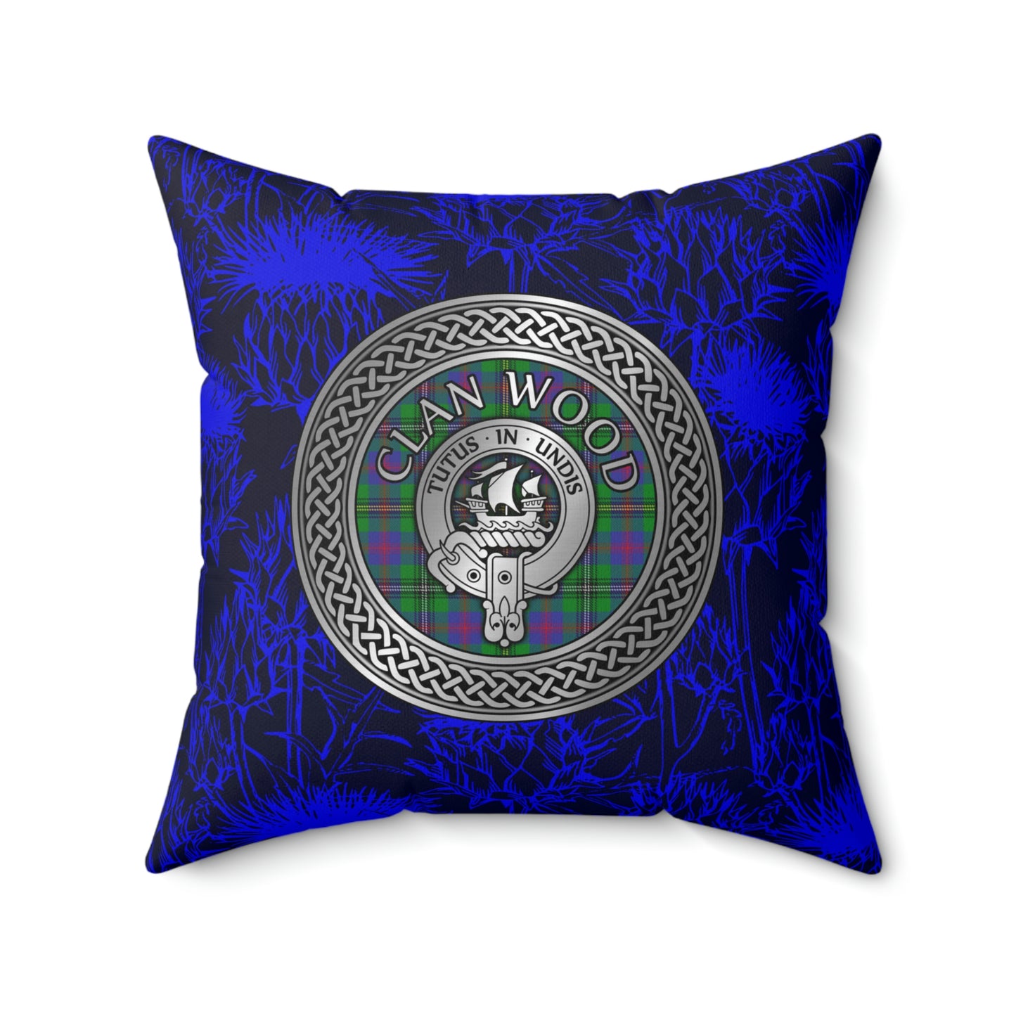 Clan Wood Crest & Tartan Knot Spun Polyester Square Pillow