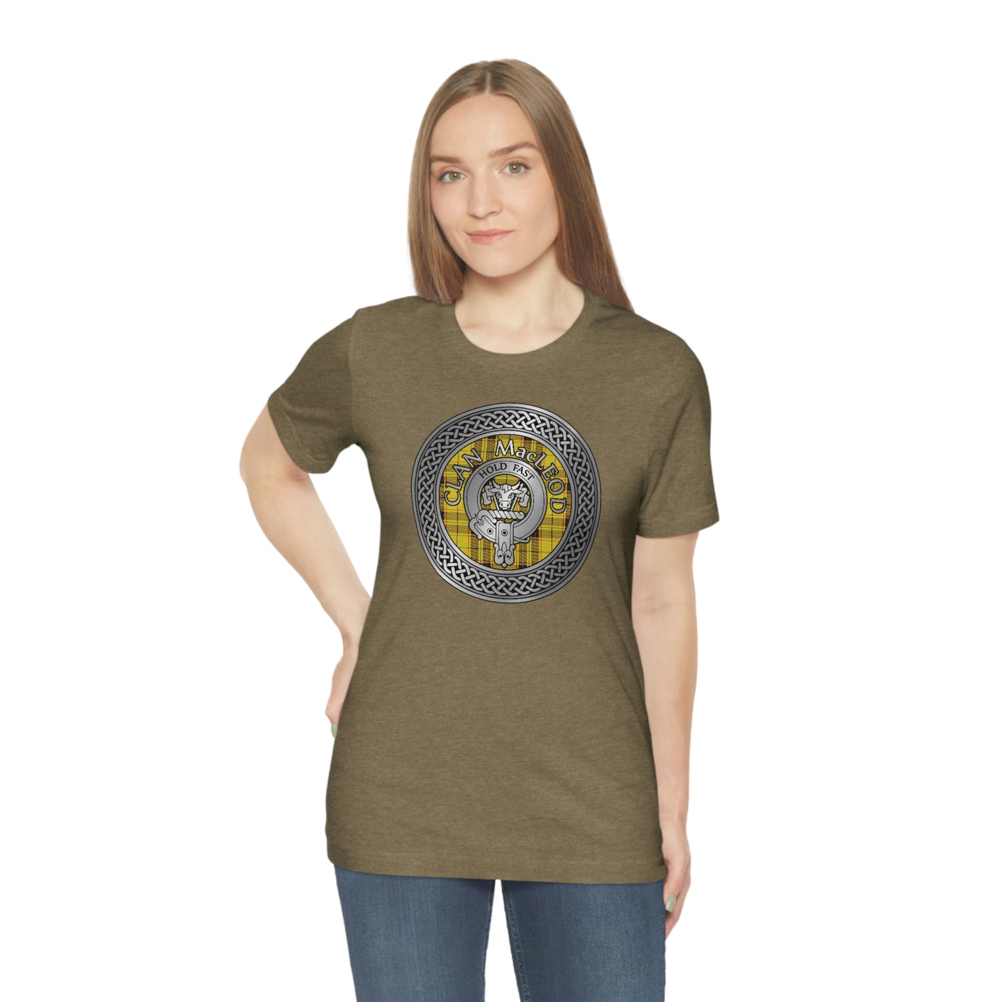 Clan MacLeod Tartan & Crest in Celtic Knot T-Shirt