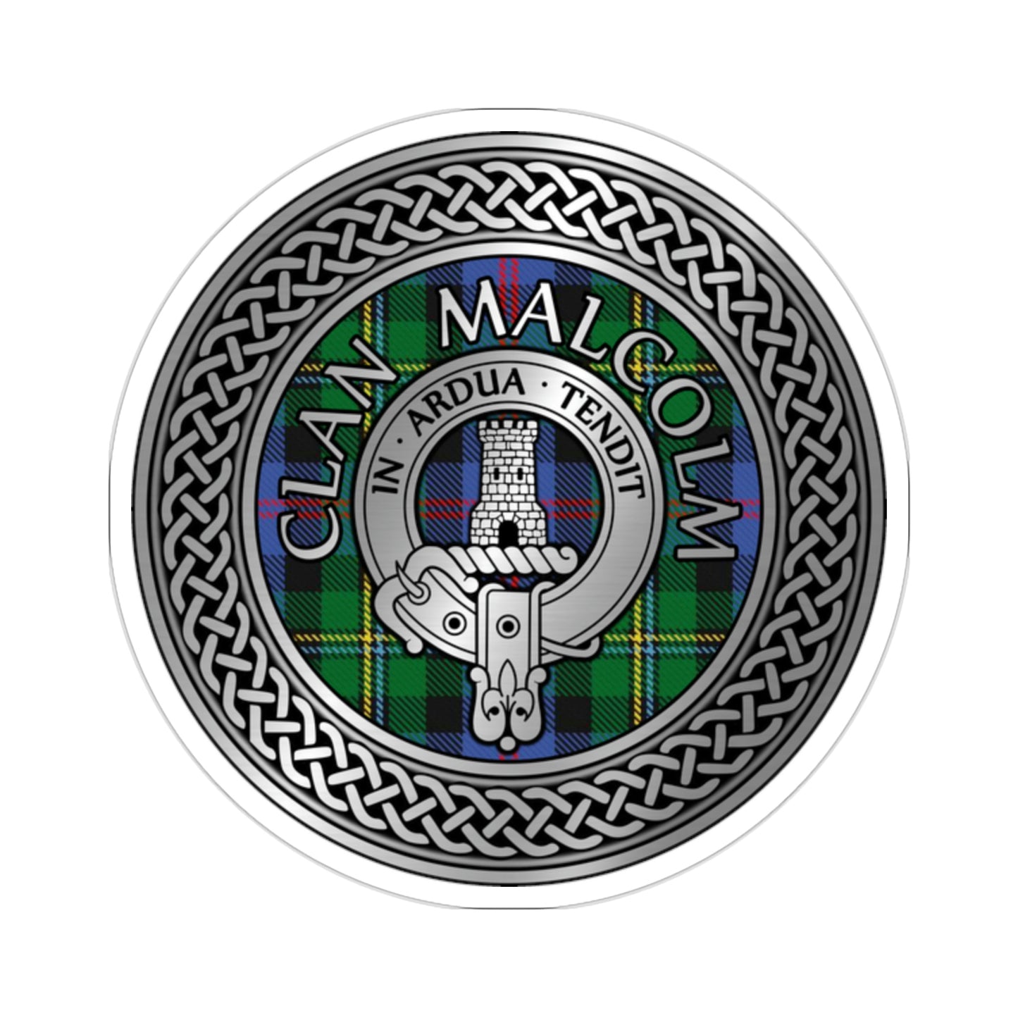 Clan Malcolm Crest & Tartan Knot Kiss-Cut Stickers