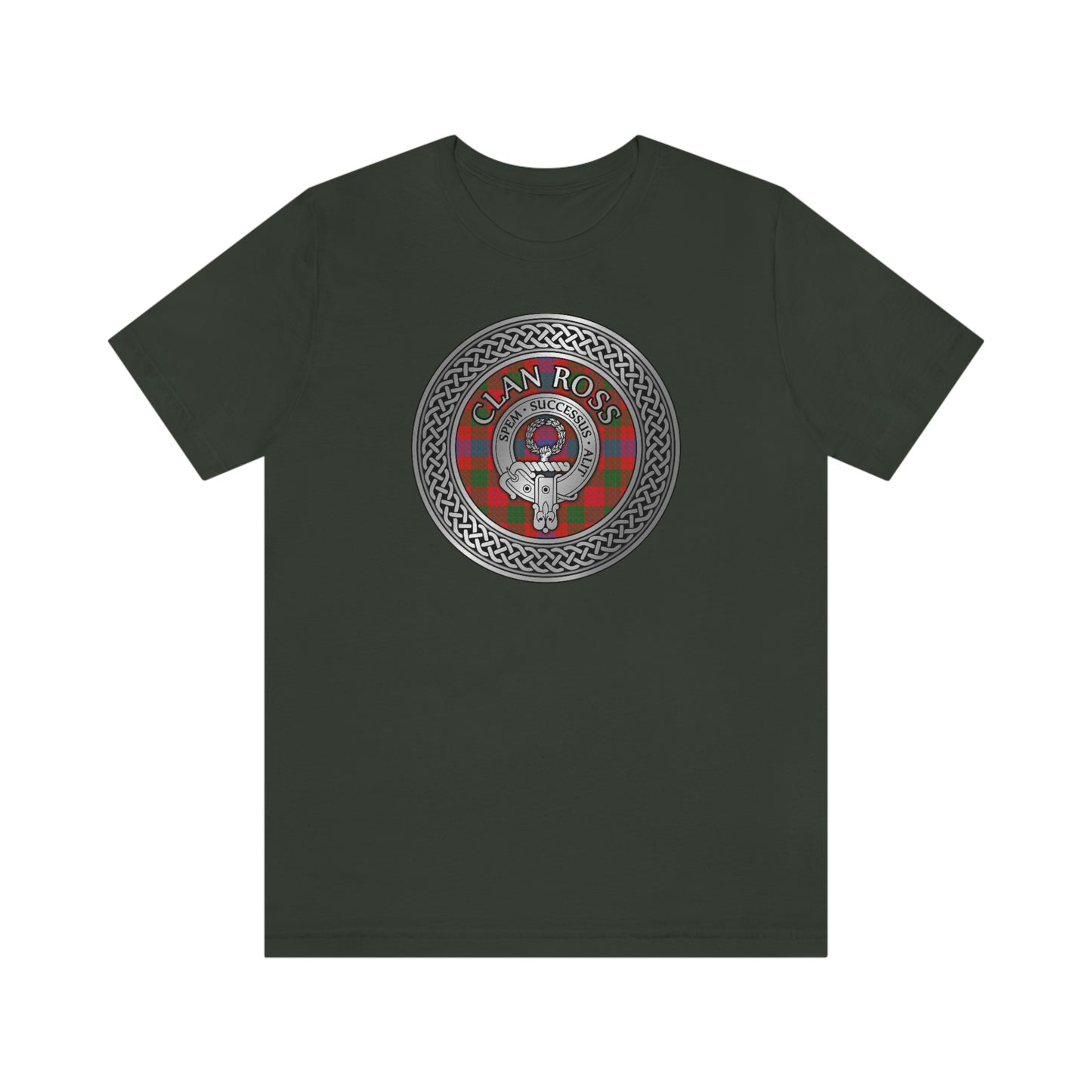 Clan Ross Tartan & Crest in Celtic Knot T-Shirt