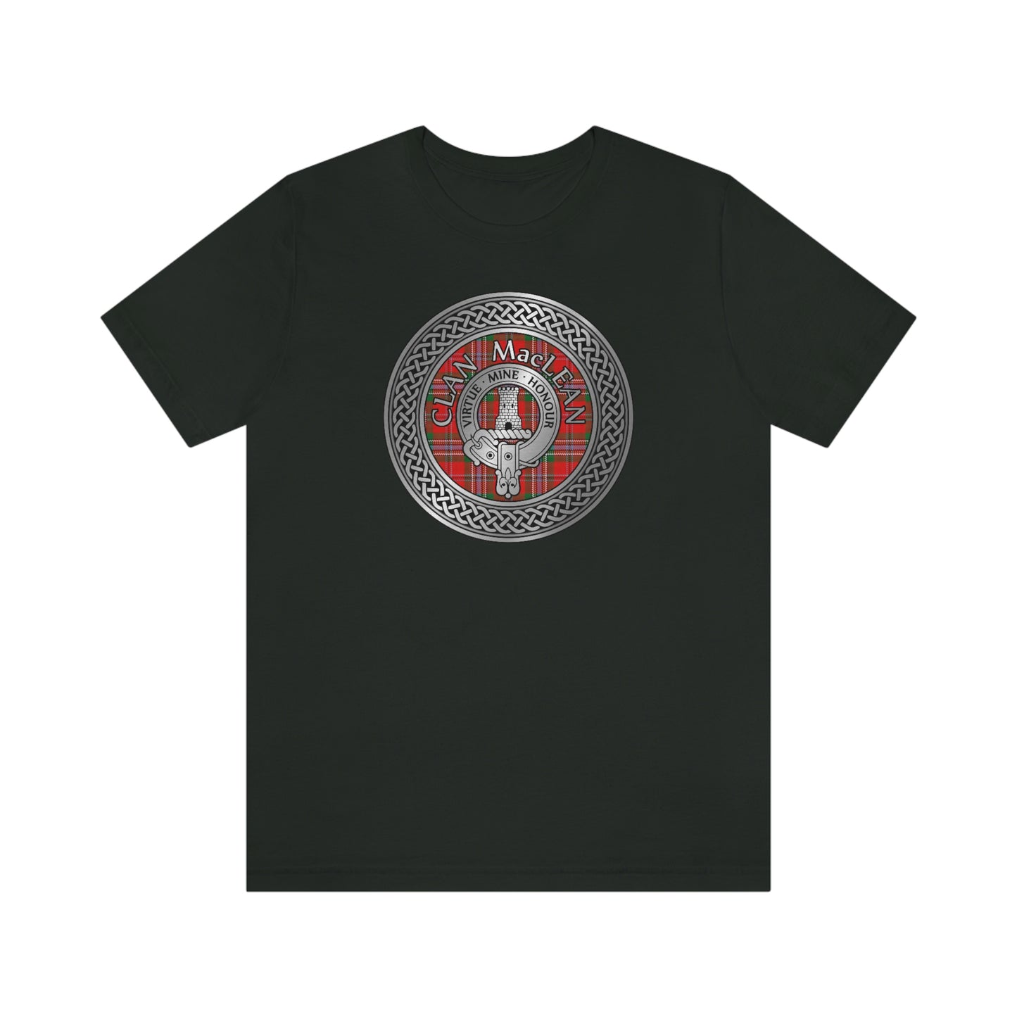 Clan MacLean Tartan & Crest in Celtic Knot T-Shirt