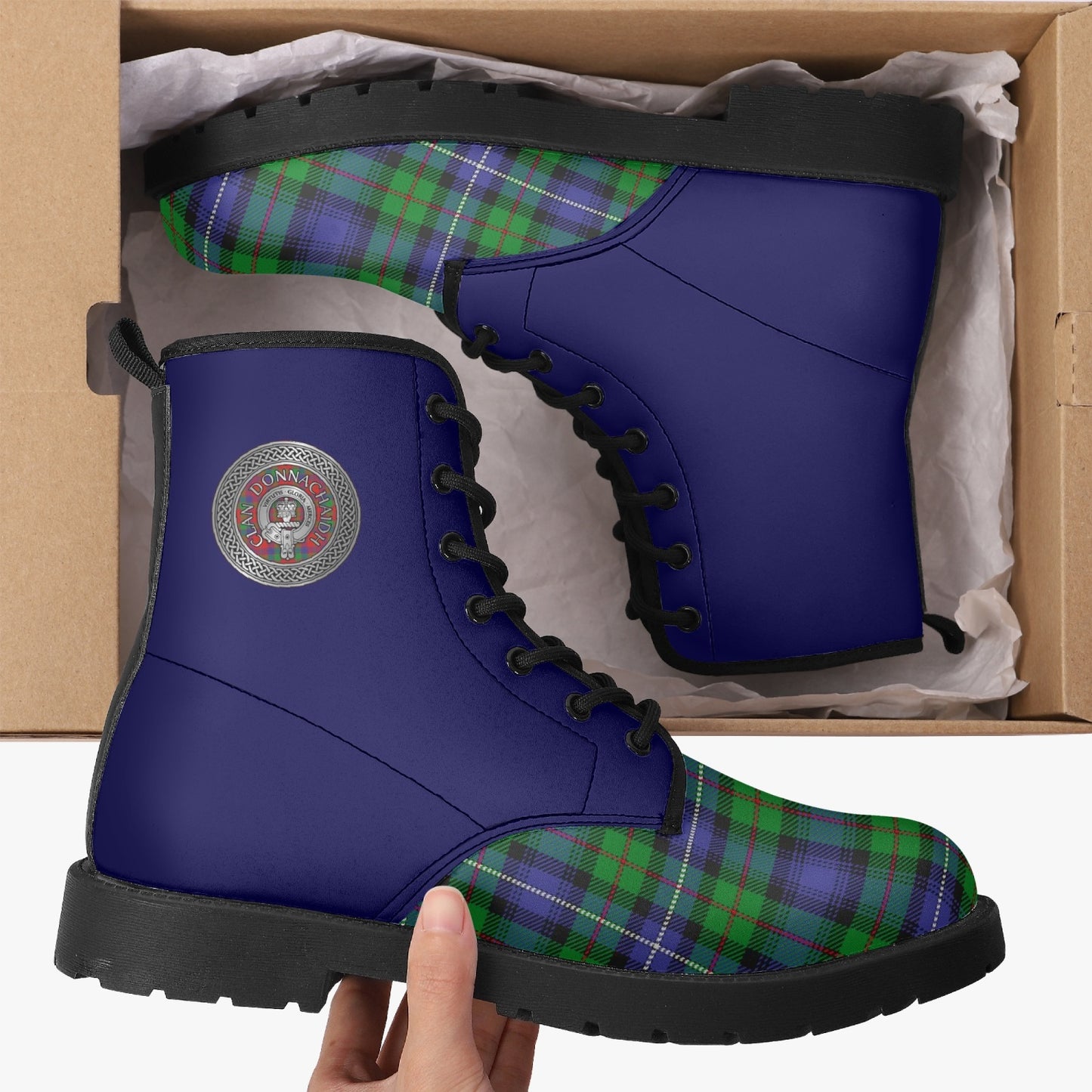 Clan Donnachaidh Crest & Hunting Tartan Leather Boot