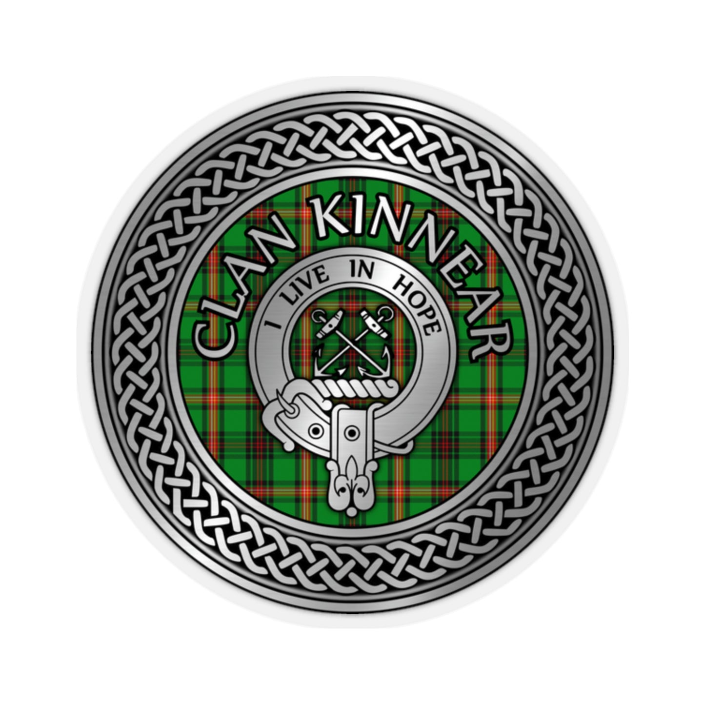 Clan Kinnear Crest & Tartan Knot Kiss-Cut Stickers