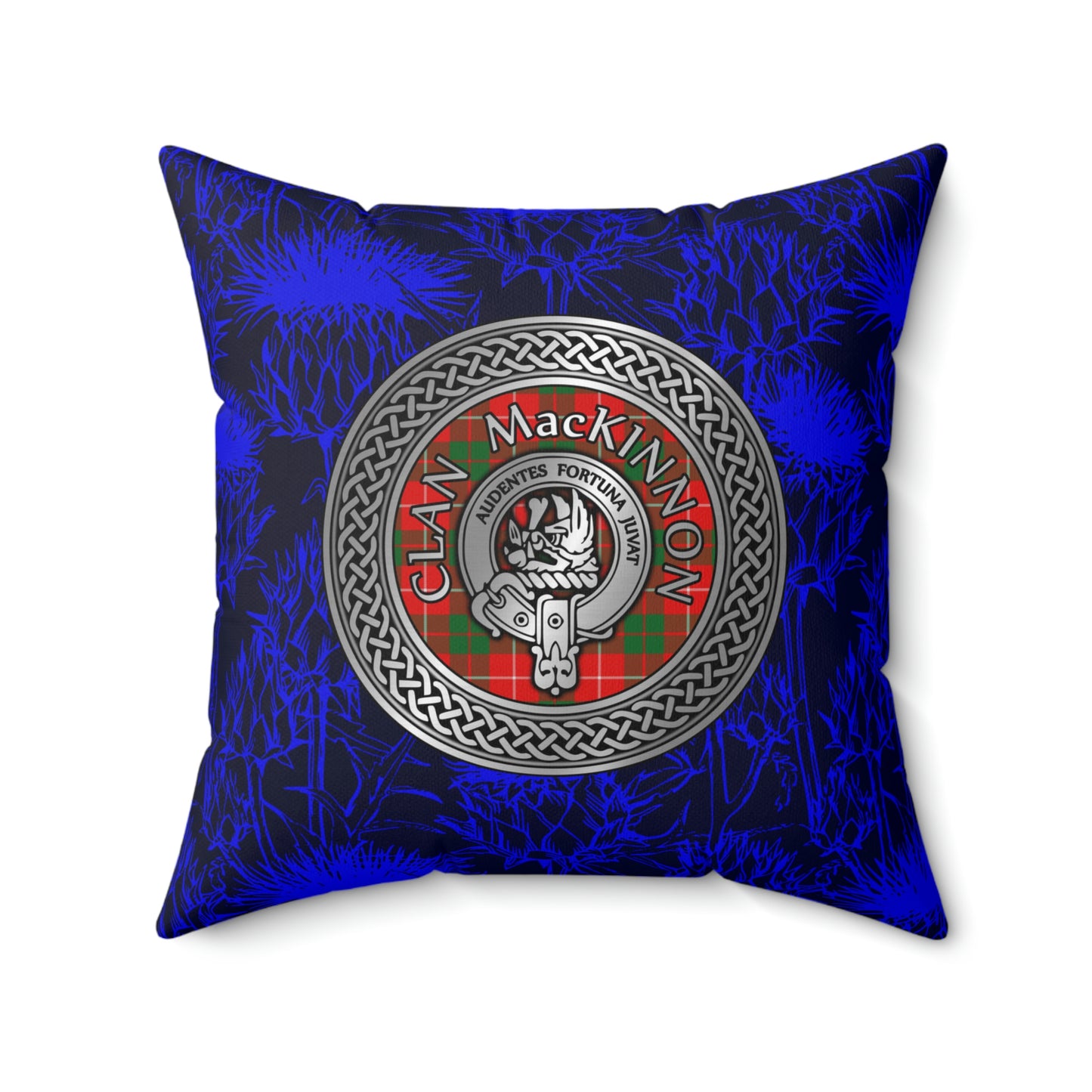 Clan MacKinnon Crest & Tartan Knot Spun Polyester Square Pillow