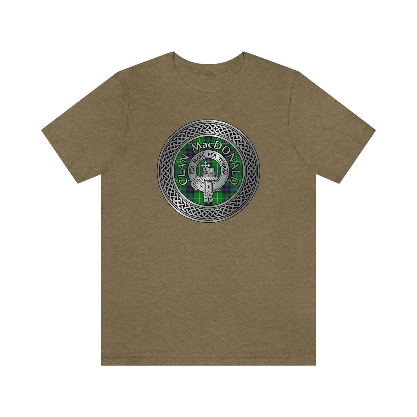 Clan MacDonald Tartan & Crest in Celtic Knot T-Shirt