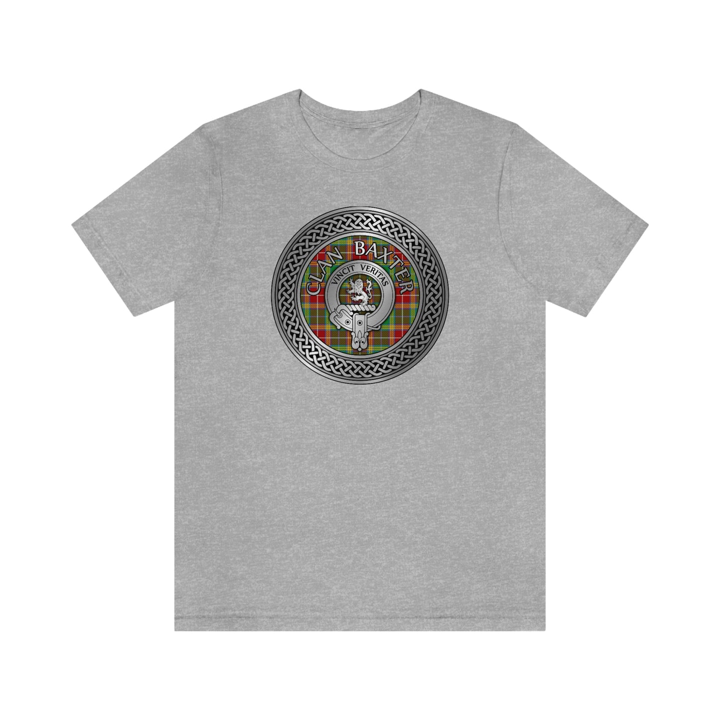 Clan Baxter Tartan & Crest in Celtic Knot T-Shirt