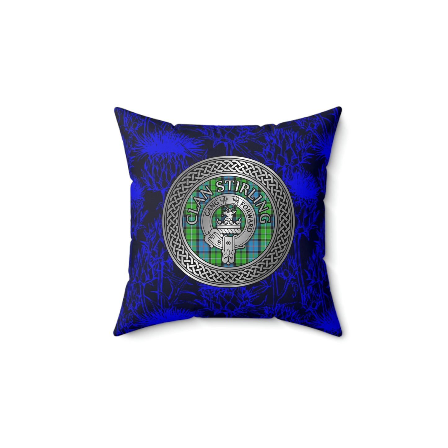 Clan Stirling Crest & Tartan Knot Spun Polyester Square Pillow