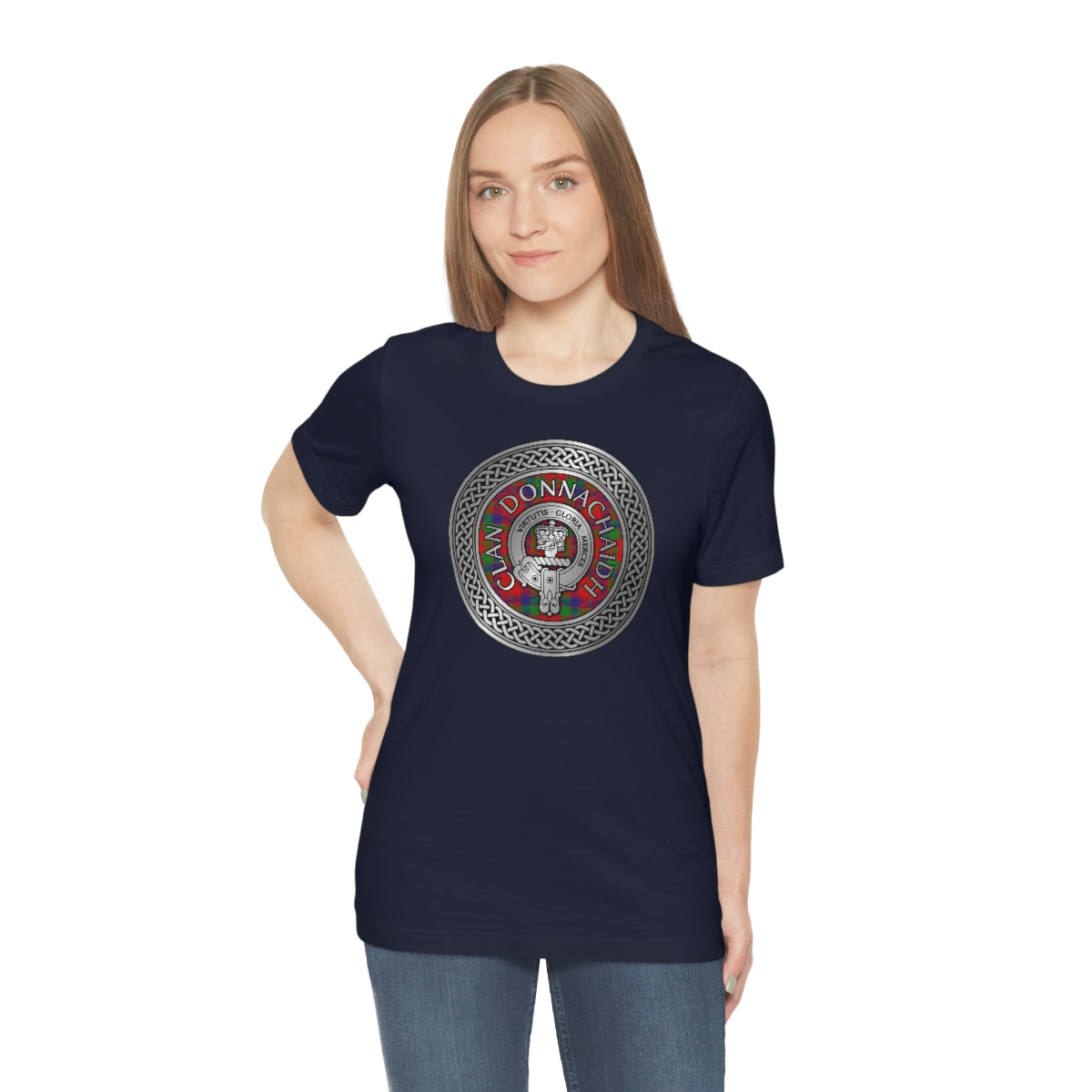 Clan Donnachaidh (Robertson) Crest & Tartan in Celtic Knot T-Shirt