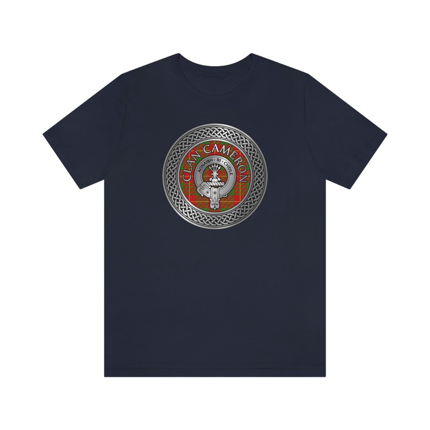 Clan Cameron Tartan & Crest in Celtic Knot T-Shirt