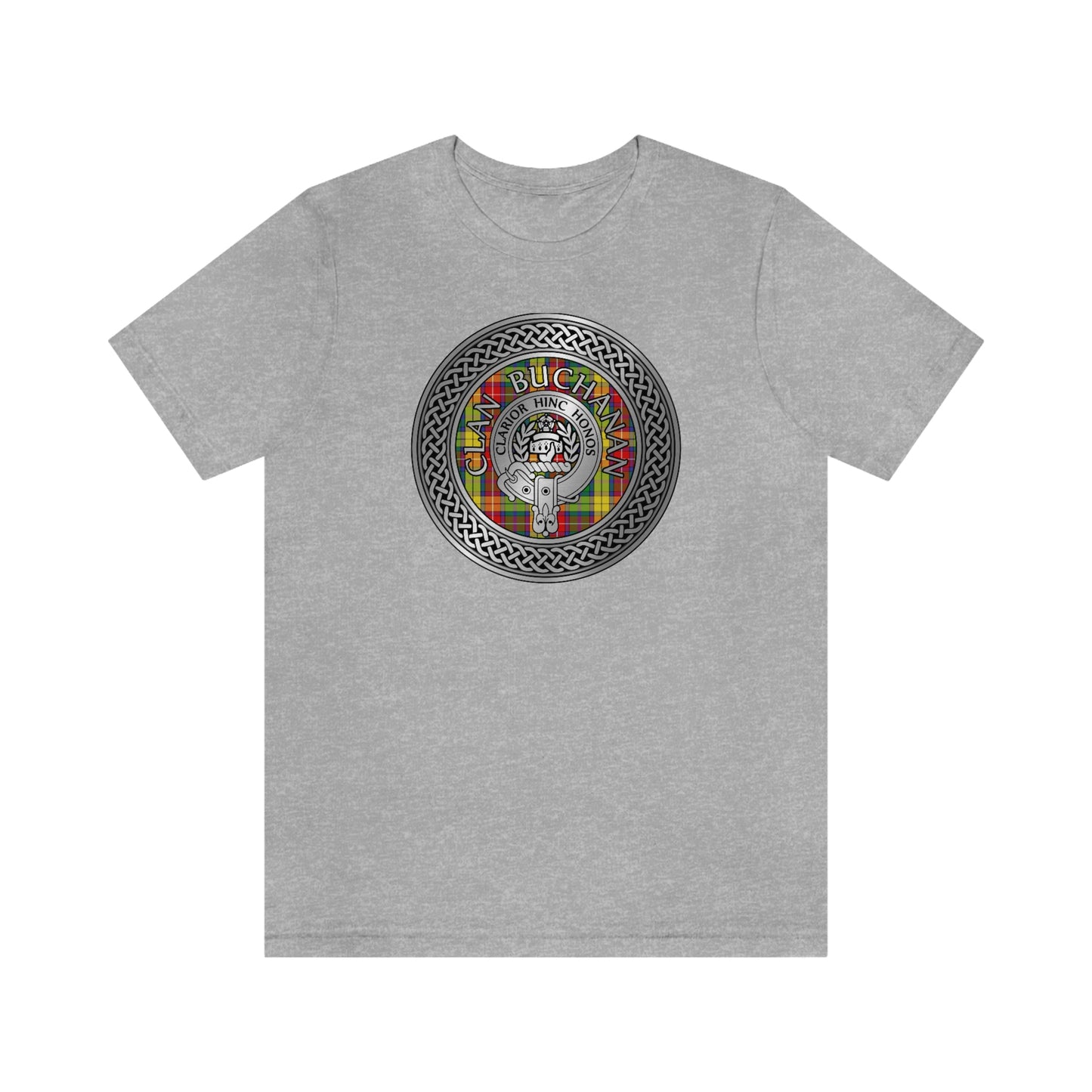 Clan Buchanan Tartan & Crest in Celtic Knot T-Shirt