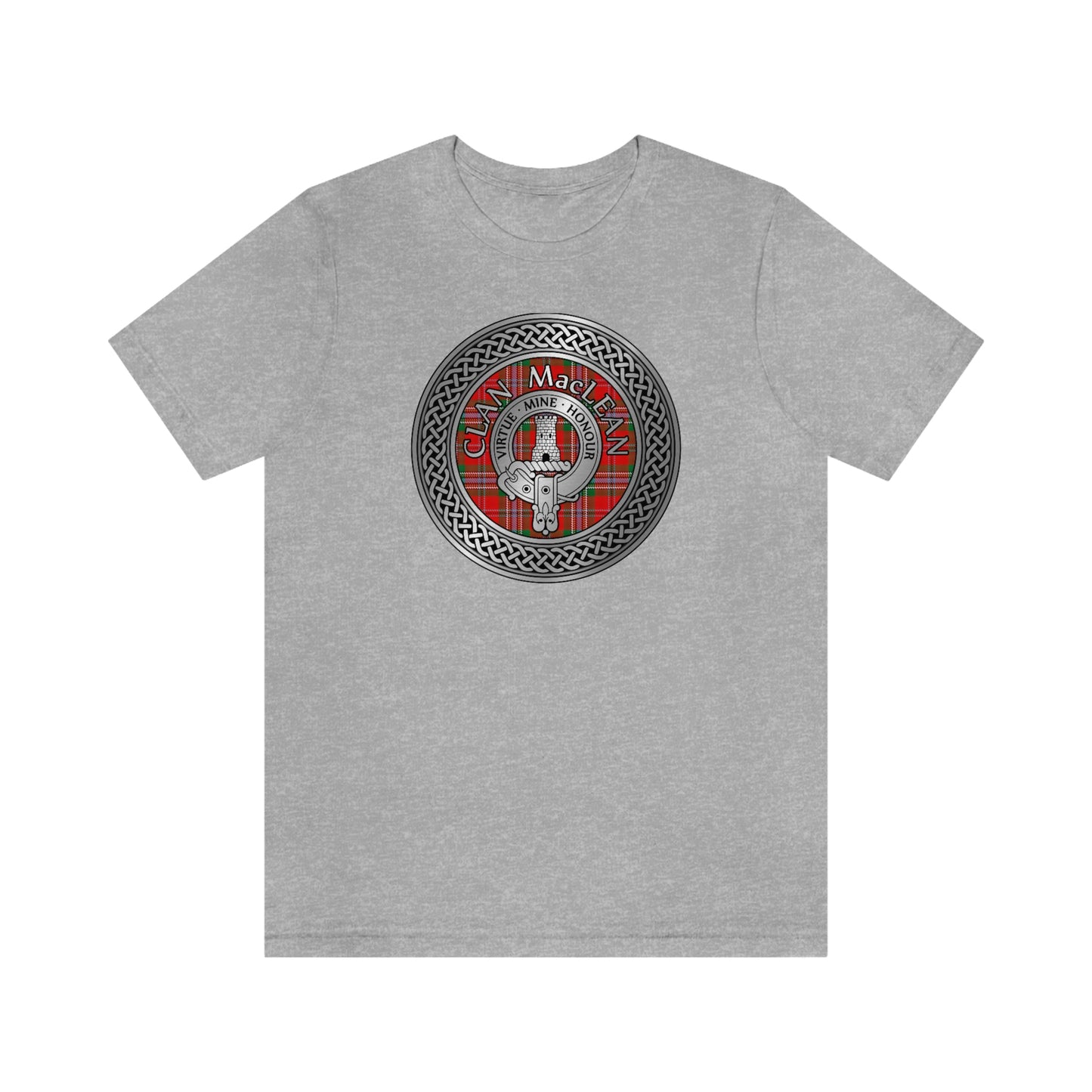 Clan MacLean Tartan & Crest in Celtic Knot T-Shirt