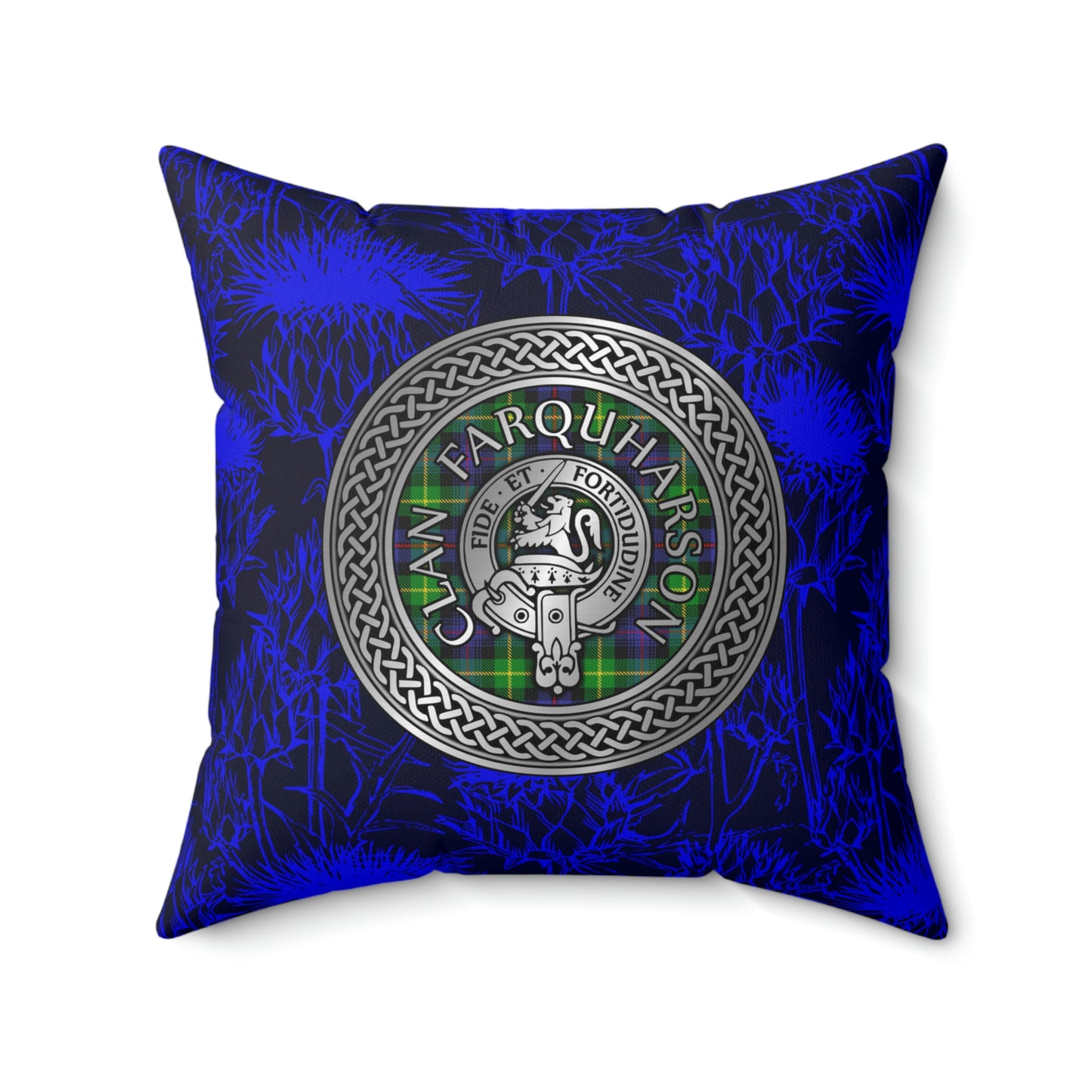 Clan Farquharson Crest & Tartan Knot Spun Polyester Square Pillow