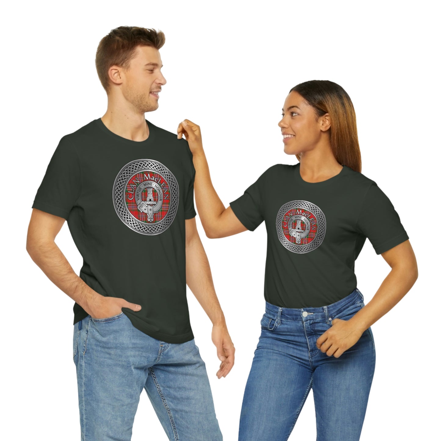 Clan MacLean Tartan & Crest in Celtic Knot T-Shirt