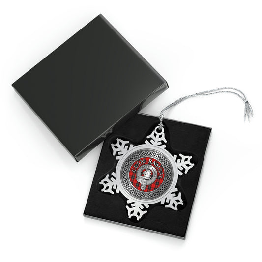 Clan Ramsay Crest & Tartan Knot Pewter Snowflake Ornament