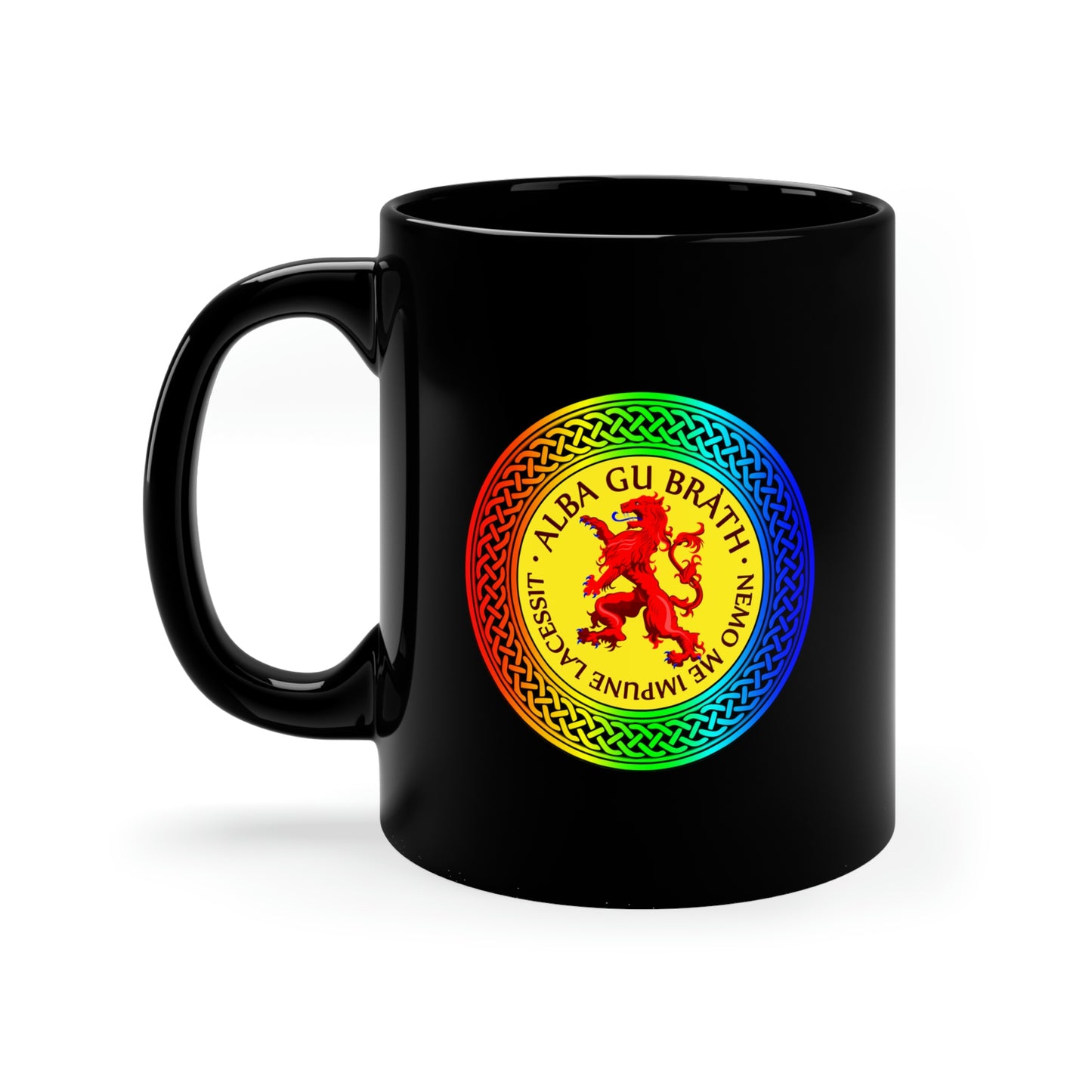 Alba Gu Brath Lion Rampant Rainbow Knot 11oz Black Mug