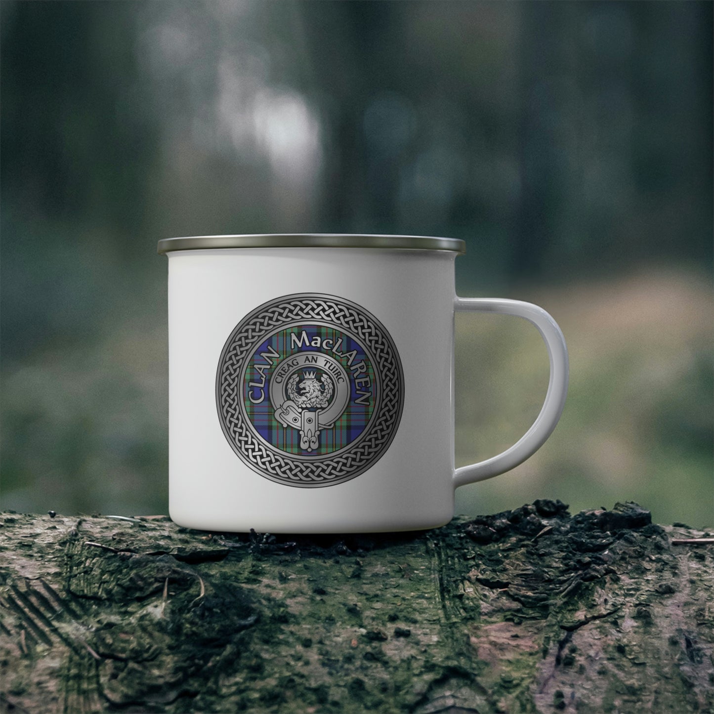 Clan MacLaren Crest & Tartan Enamel Camping Mug