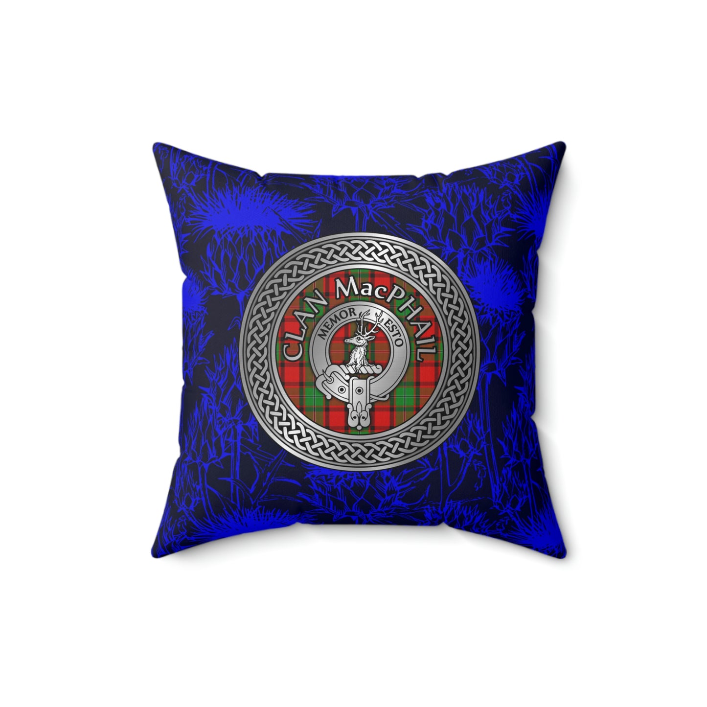 Clan MacPhail Crest & Tartan Knot Spun Polyester Square Pillow