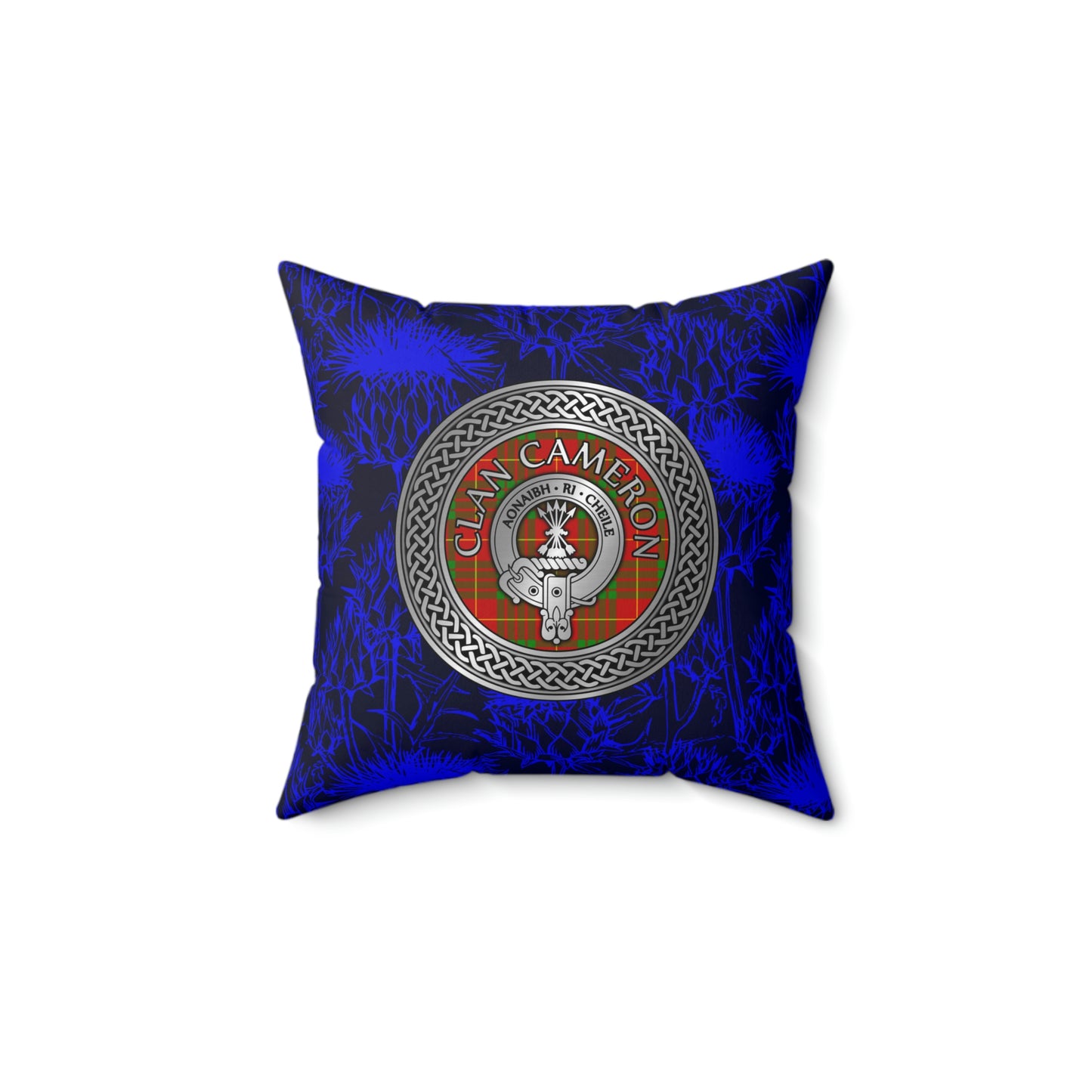 Clan Cameron Crest & Tartan Knot Spun Polyester Square Pillow