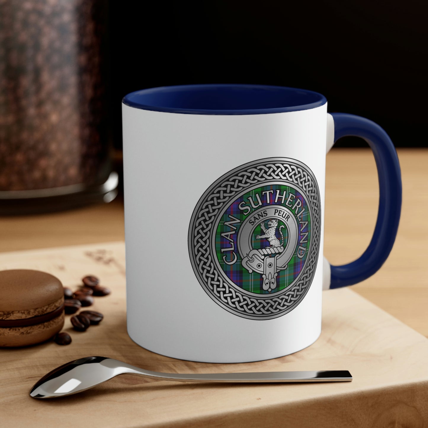 Clan Sutherland Crest & Tartan Accent Coffee Mug, 11oz