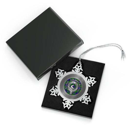 Clan Armstrong Crest & Tartan Knot Pewter Snowflake Ornament