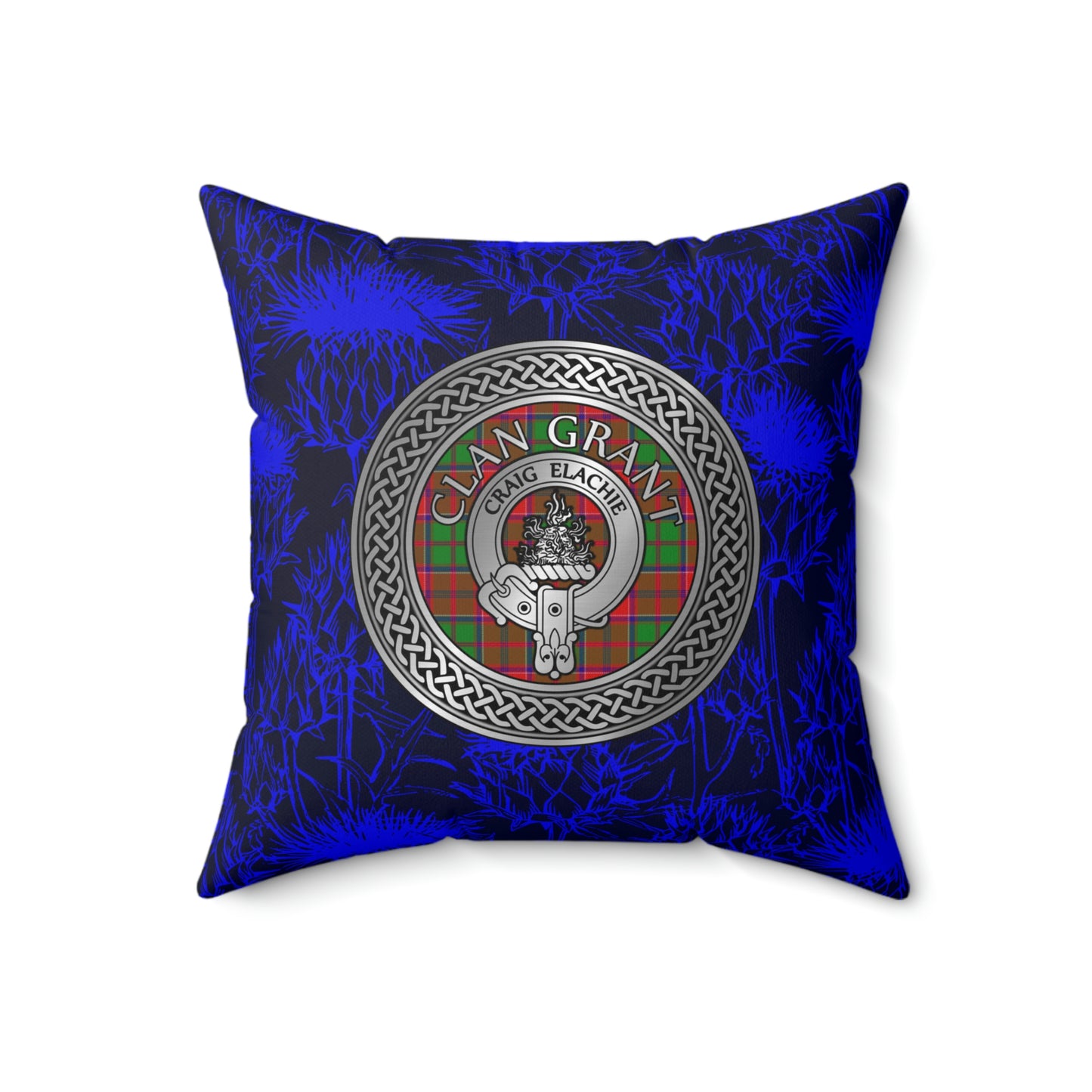 Clan Grant Crest & Tartan Knot Spun Polyester Square Pillow