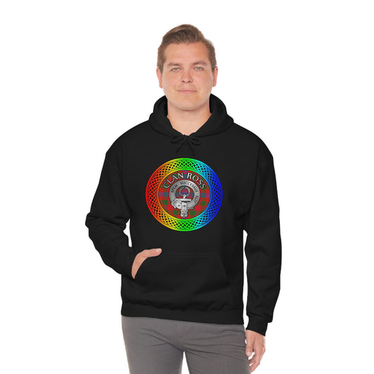 Clan Ross Crest & Tartan Rainbow Knot Unisex Heavy Blend™ Hooded Sweatshirt