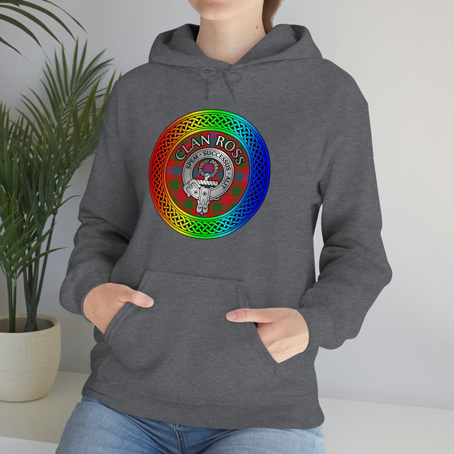 Clan Ross Crest & Tartan Rainbow Knot Unisex Heavy Blend™ Hooded Sweatshirt