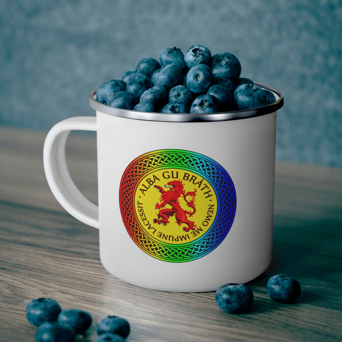 Alba Gu Brath Lion Rampant Rainbow Knot Enamel Camping Mug