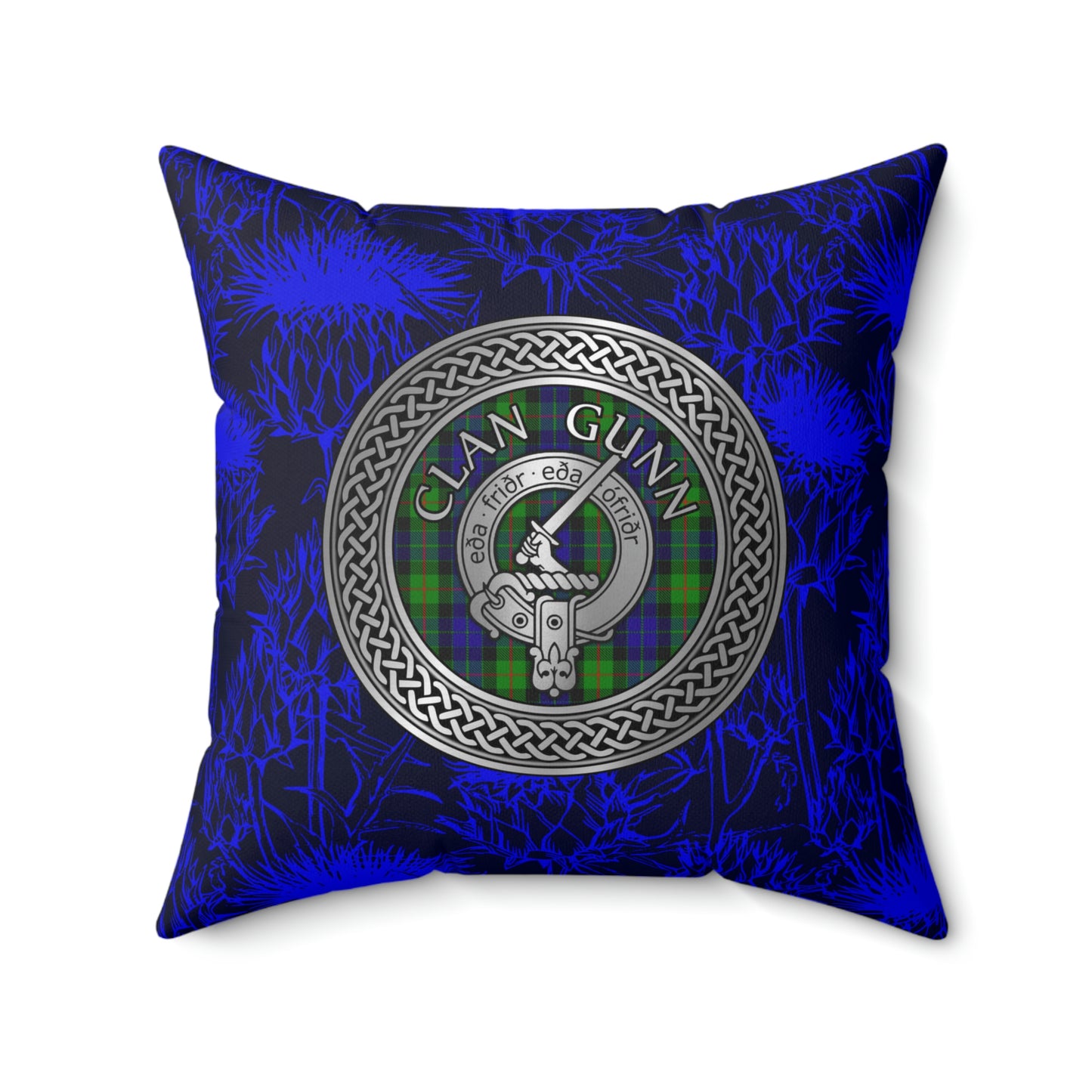 Clan Gunn Crest & Tartan Knot Spun Polyester Square Pillow