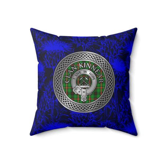 Clan Kinnear Crest & Tartan Knot Spun Polyester Square Pillow