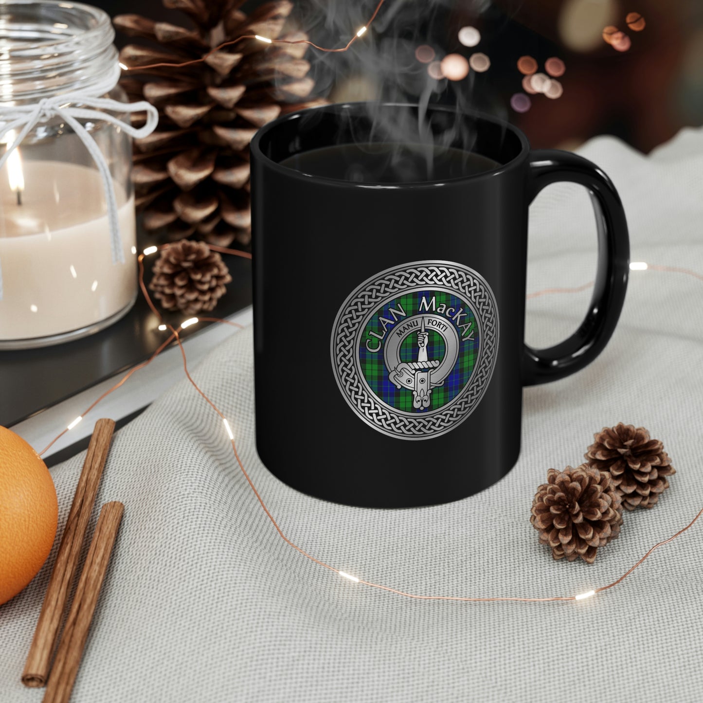 Clan MacKay Crest & Tartan 11oz Black Mug