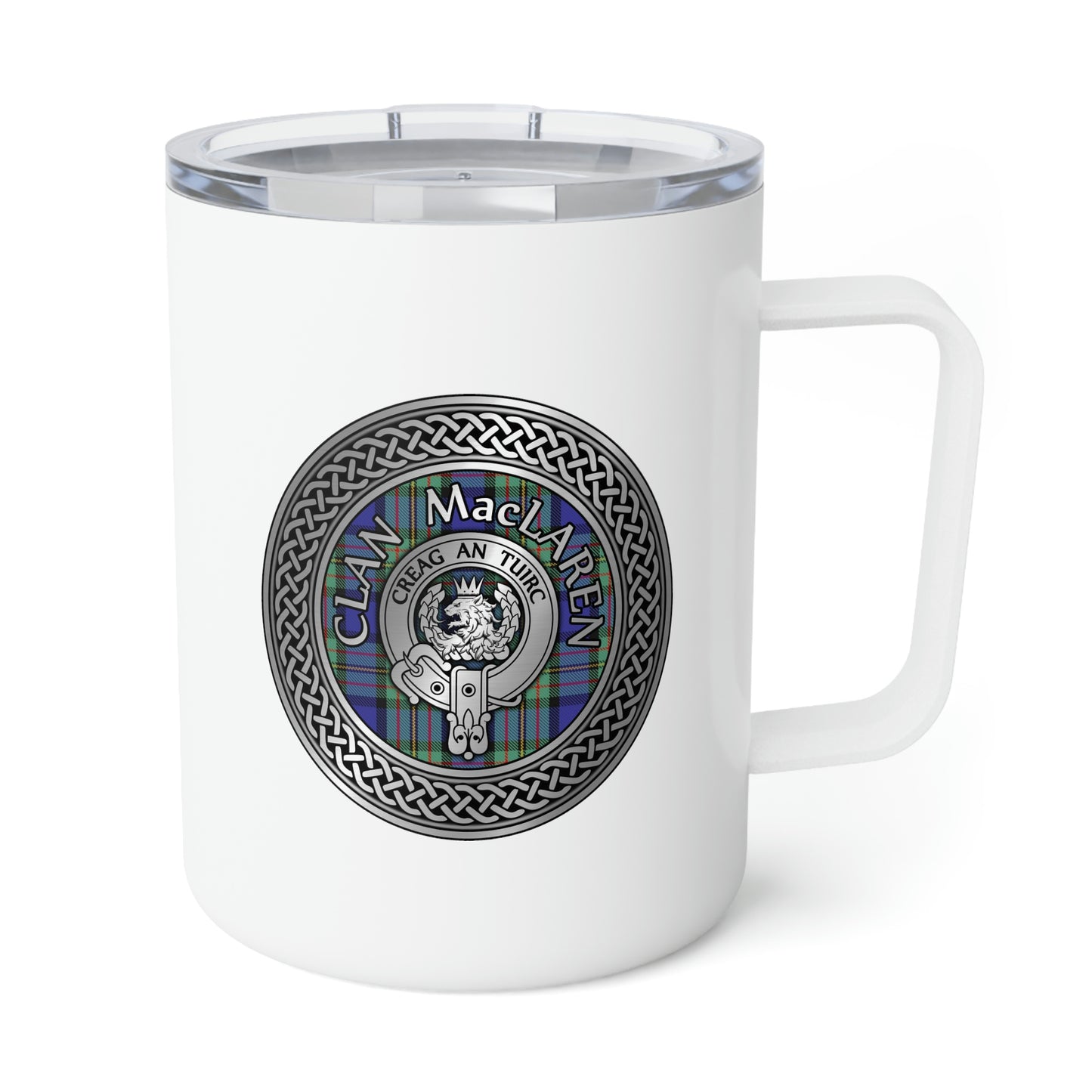 Clan MacLaren Crest & Tartan Insulated Coffee Mug, 10oz