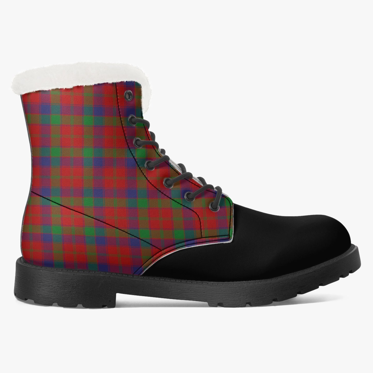 Clan Donnachaidh (Robertson) Crest & Hunting Tartan Faux Fur Leather Boots