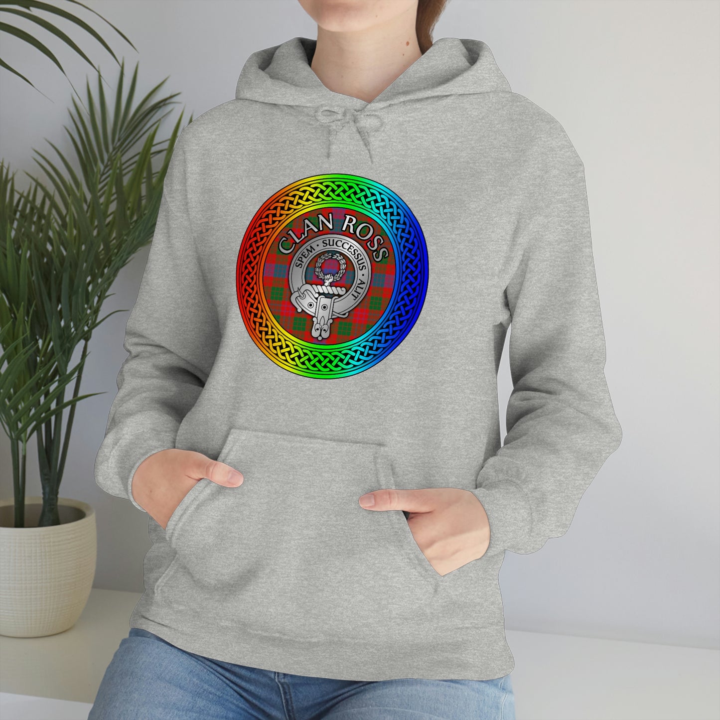 Clan Ross Crest & Tartan Rainbow Knot Unisex Heavy Blend™ Hooded Sweatshirt